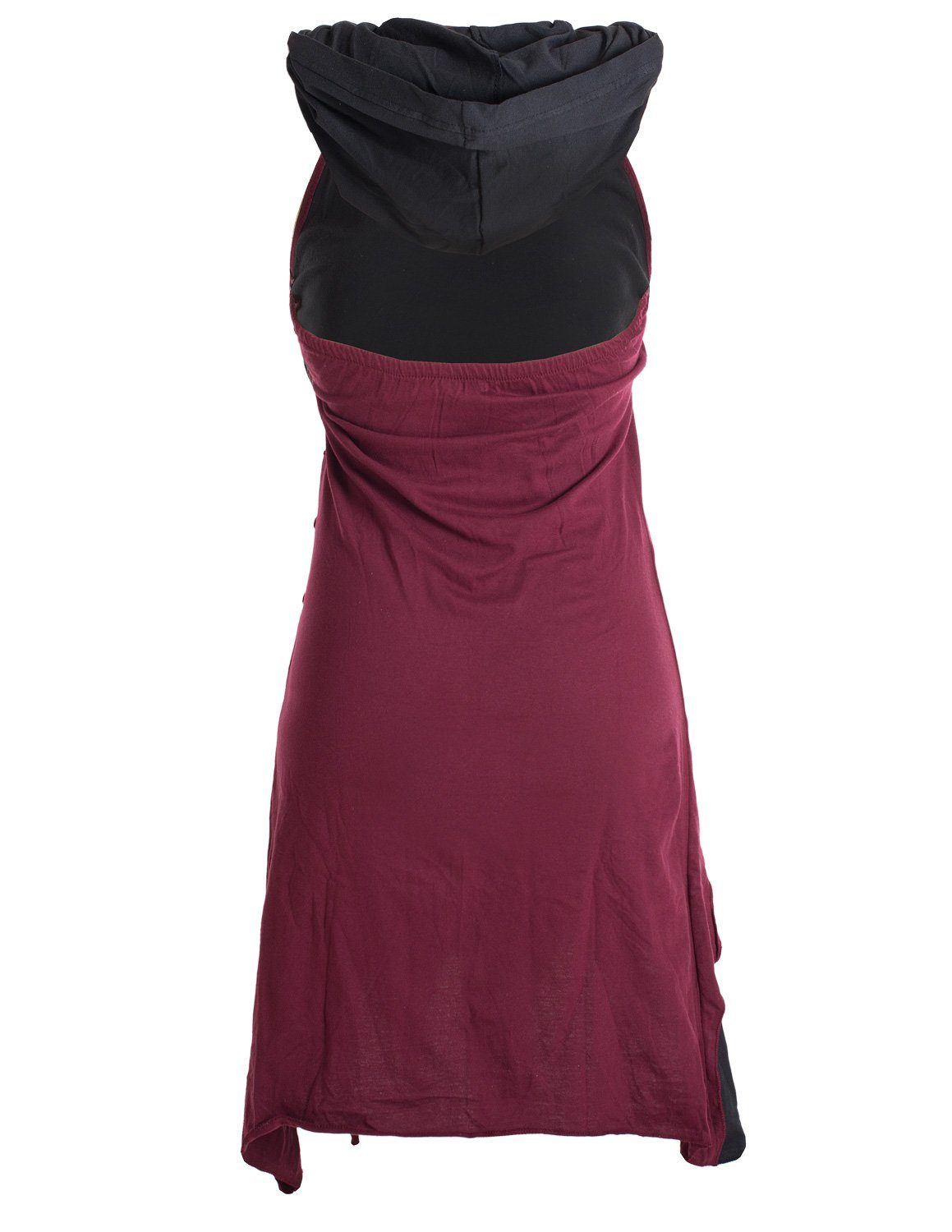 Kleid Kapuzen Hippie, Baumwolle Lagenlook Elfen aus Neckholderkleid Zipfel-Neckholder Vishes dunkelrot Goa,