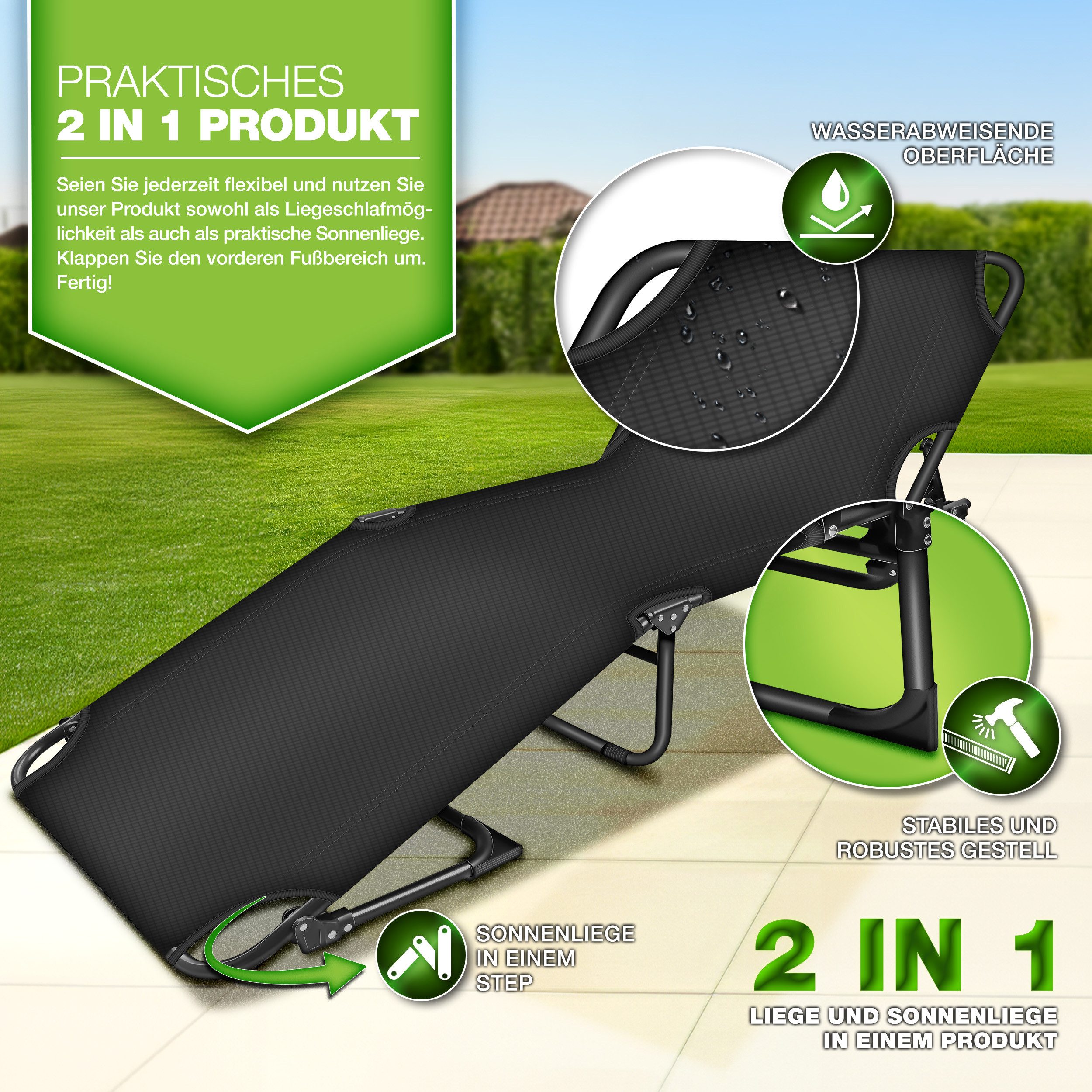 tillvex Feldbett tillvex® Campingbett 280kg Campingliege klappbar Sonnenliege Feldbett (Campingbett klappbar mit Tragetasche & Nackenkissen bis 280 kg, Feldbett Outdoor & Indoor), Klappbett Gästebett faltbar Garten Camping Festival Reise