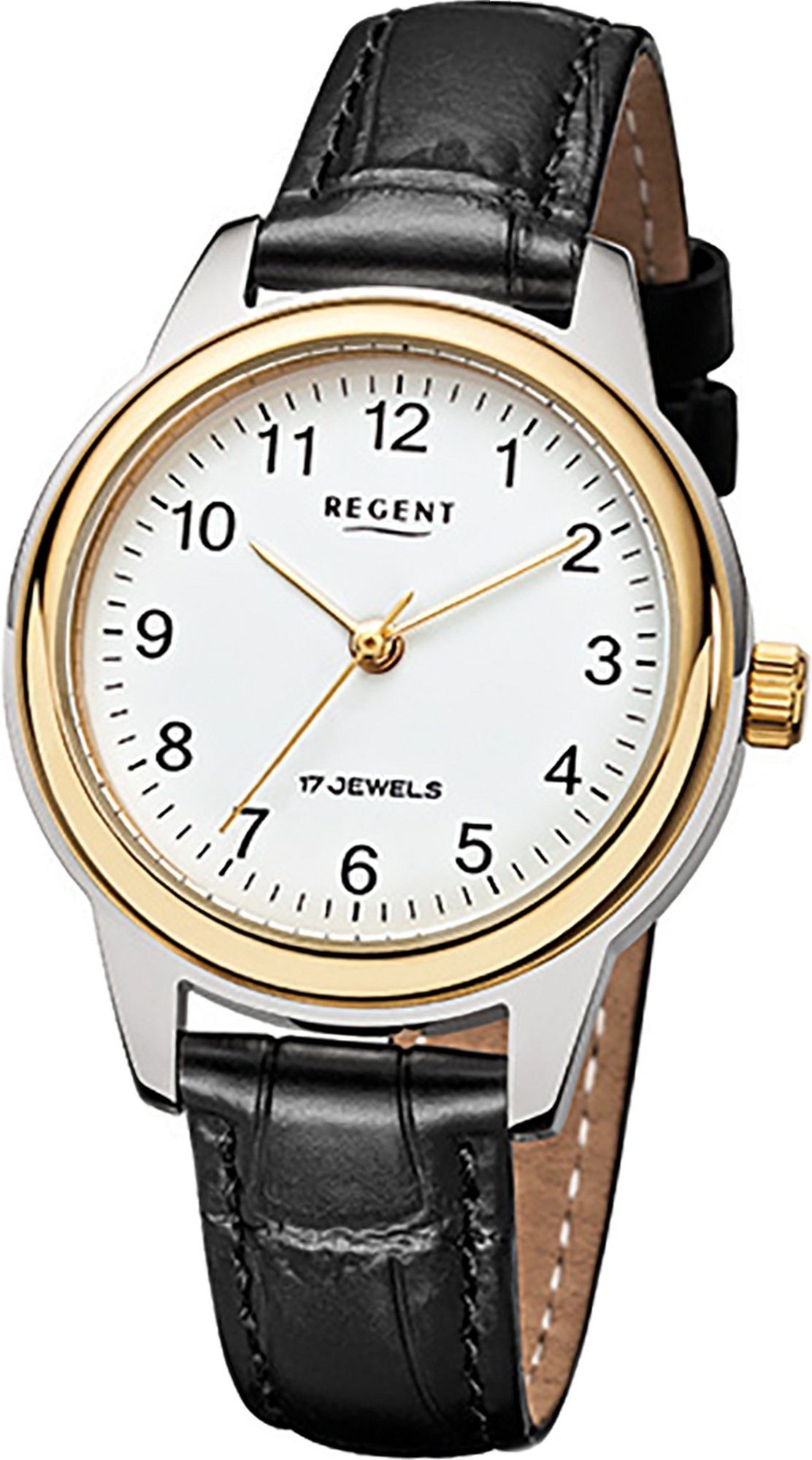Regent Quarzuhr Regent Leder Damen Uhr F-958 Handaufzug, Damenuhr mit Lederarmband, rundes Gehäuse, mittel (ca. 31mm), Elegant-