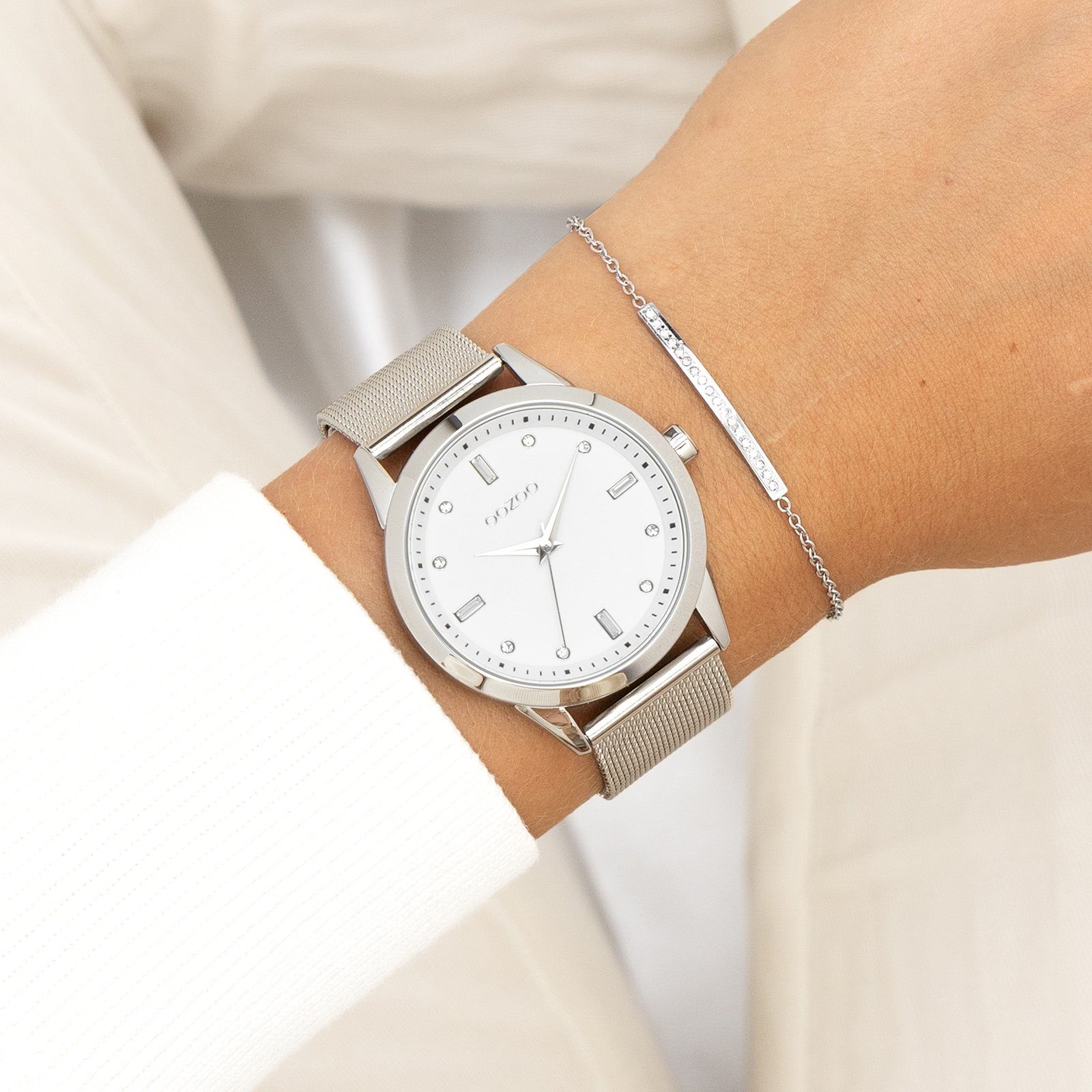OOZOO Quarzuhr Metallarmband, Damenuhr (ca. Damen Fashion-Style 40mm) rund, groß Analog, Oozoo Armbanduhr Timepieces