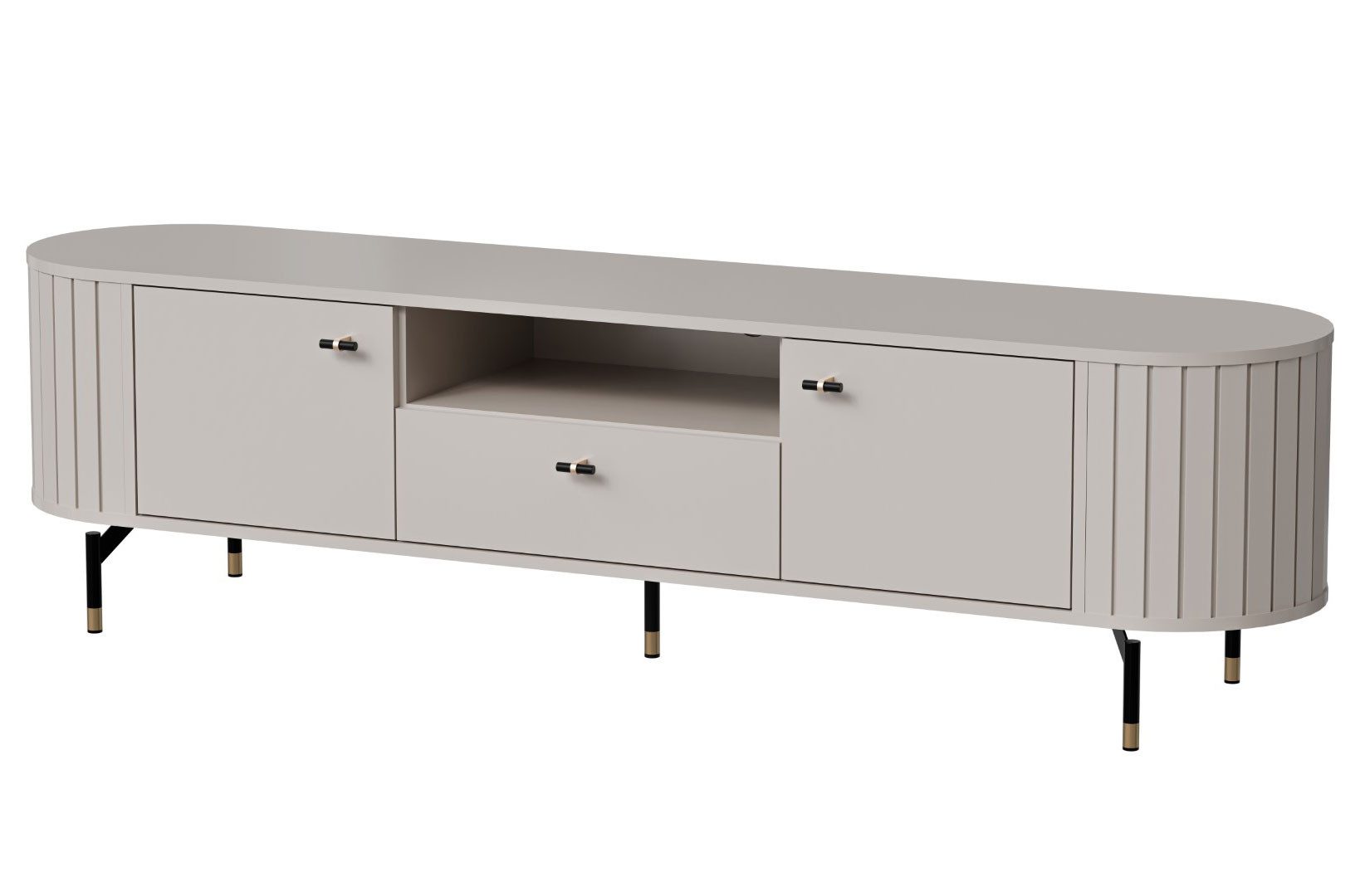 Feldmann-Wohnen Lowboard Zama (mit Türen, mit Einlegeböden, mit Schublade, 1 St., Moderne Optik, Kaschmir), 180x40x49cm 2-türig Kaschmir