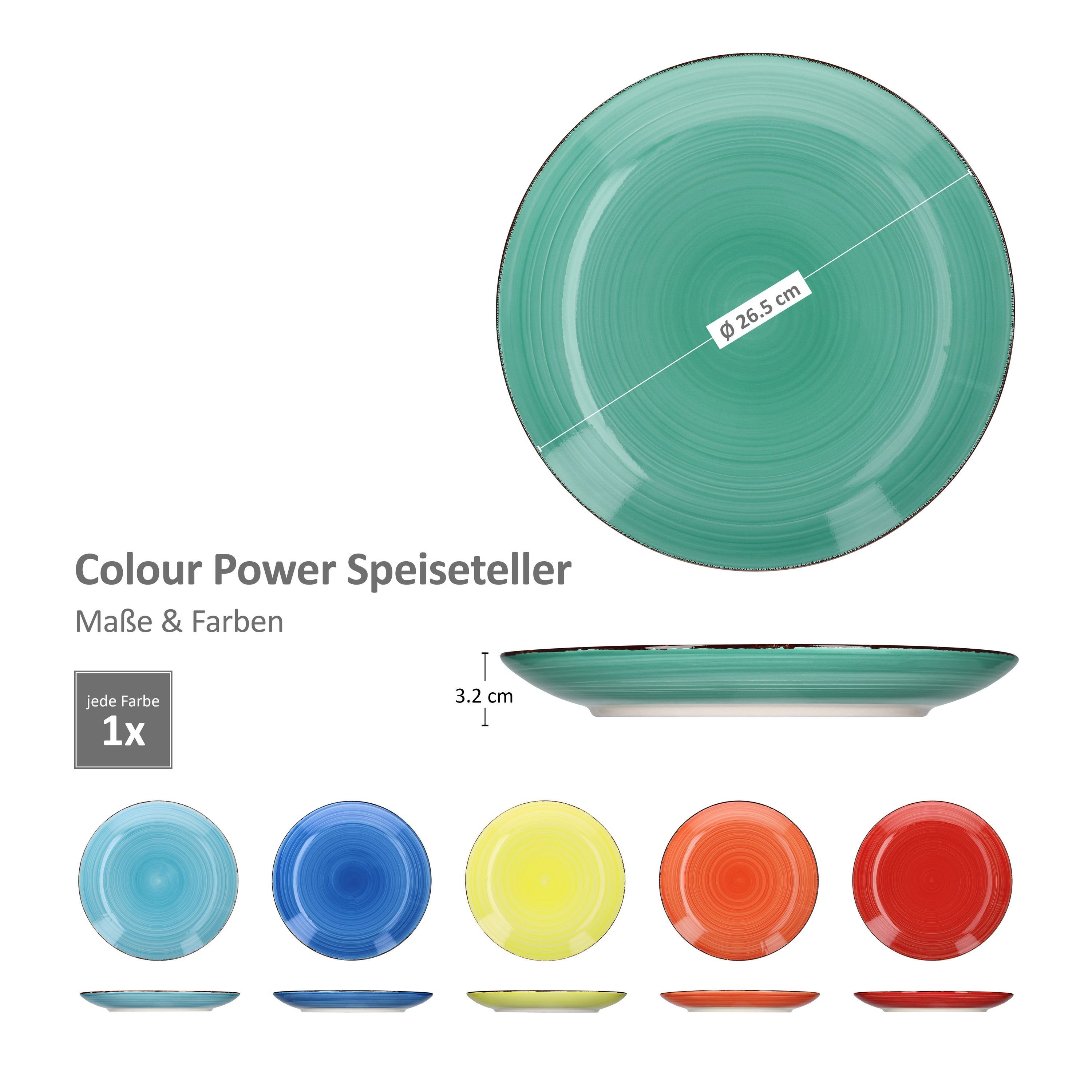 Capri unterschiedliche Power 6 Teller-Set Farben Colour 18tlg. Personen Tellerset MamboCat
