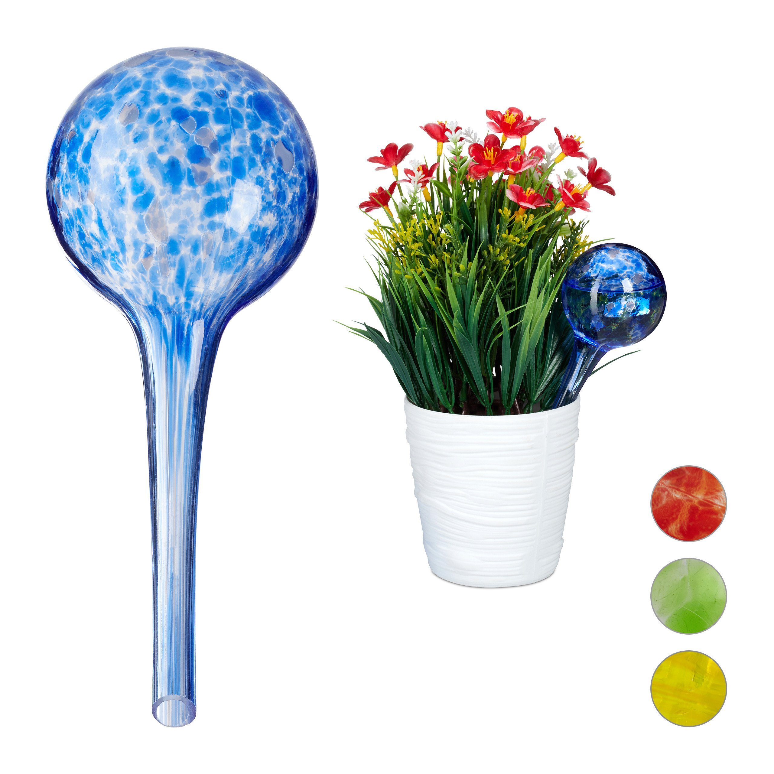 relaxdays Tropfer 10 x Bewässerungskugel Glas blau, (10-tlg)