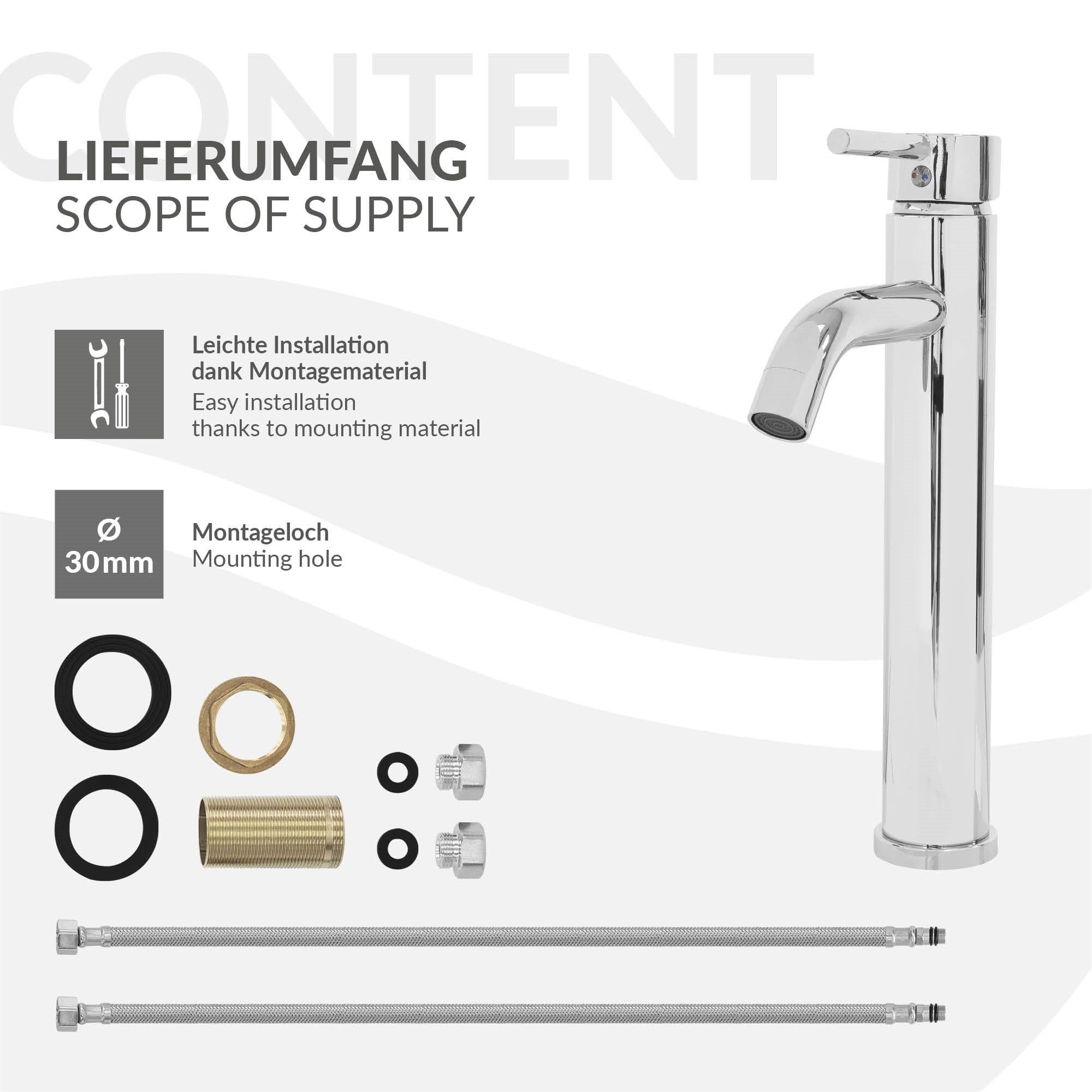 LuxeBath Waschtischarmatur Messing 155x52x295 Waschtischarmatur Chrom Badezimmer aus fürs mm