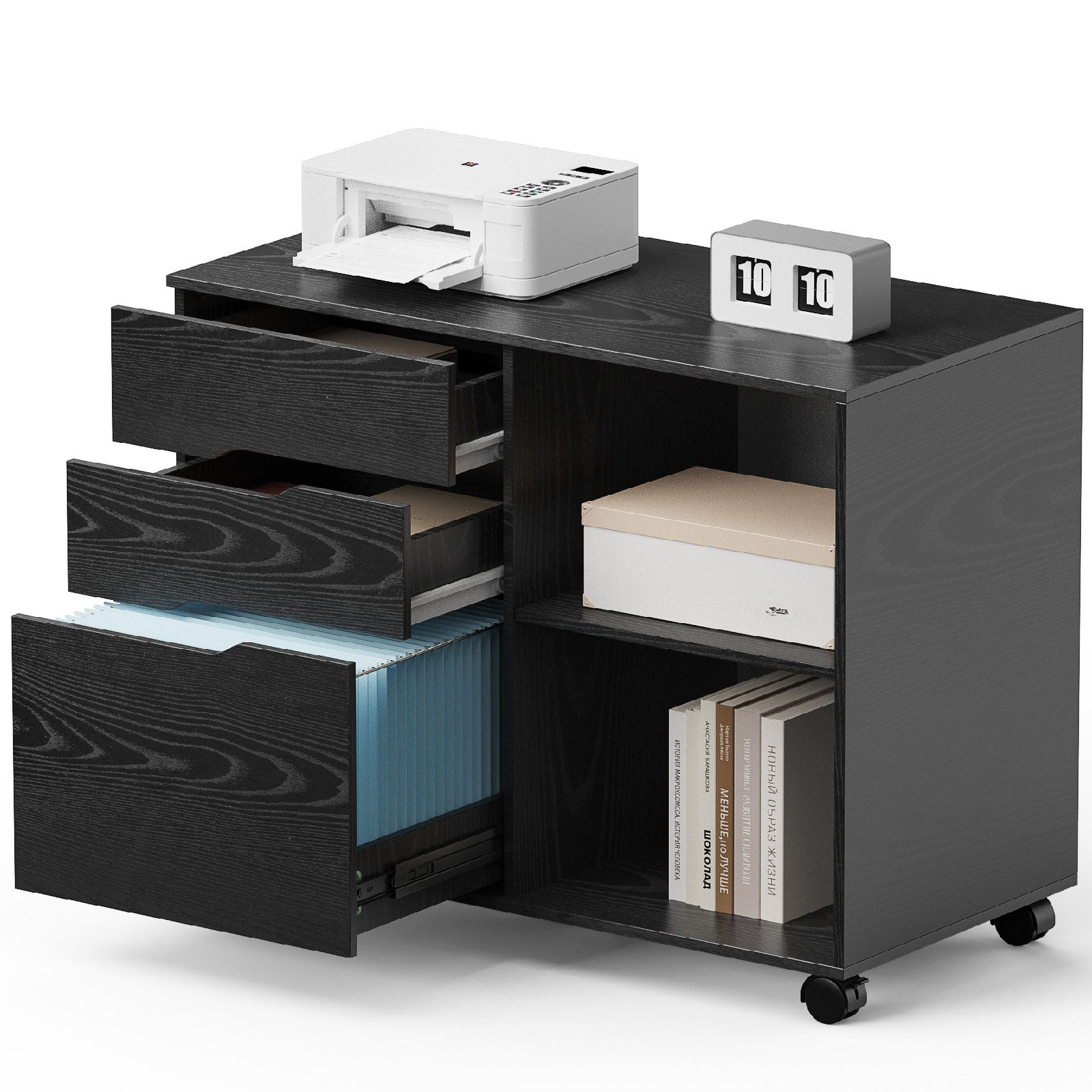 JOEAIS Rollcontainer Schreibtisch Büromöbel Druckerschrank Büro Schrank, Schreibtisch Schrank auf Rollen Rollschrank Kommode mit Rollen