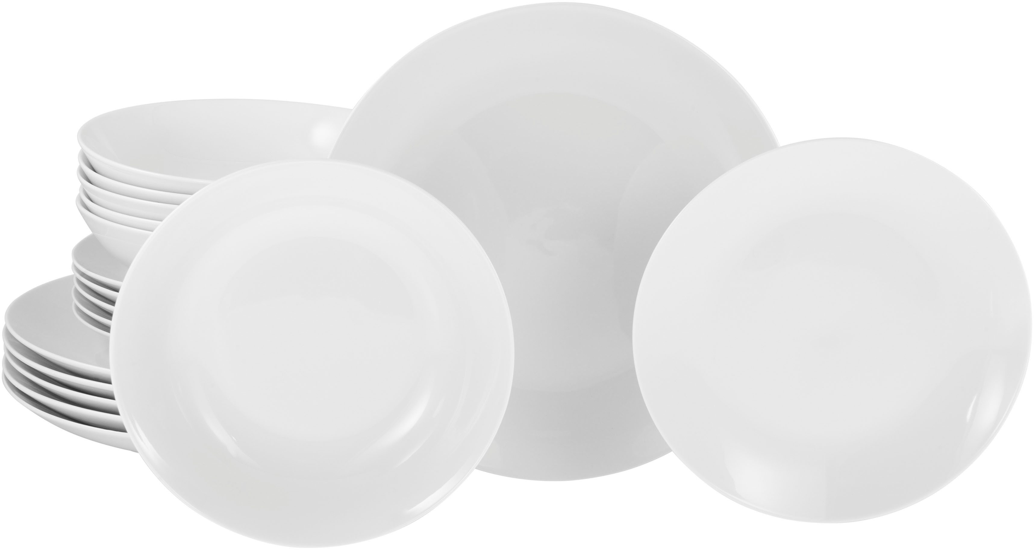 OTTO home Tafelservice Alff (18-tlg), 6 Personen, Porzellan, Teller Set, Geschirr-Set, harmonische, trendige Coupeform