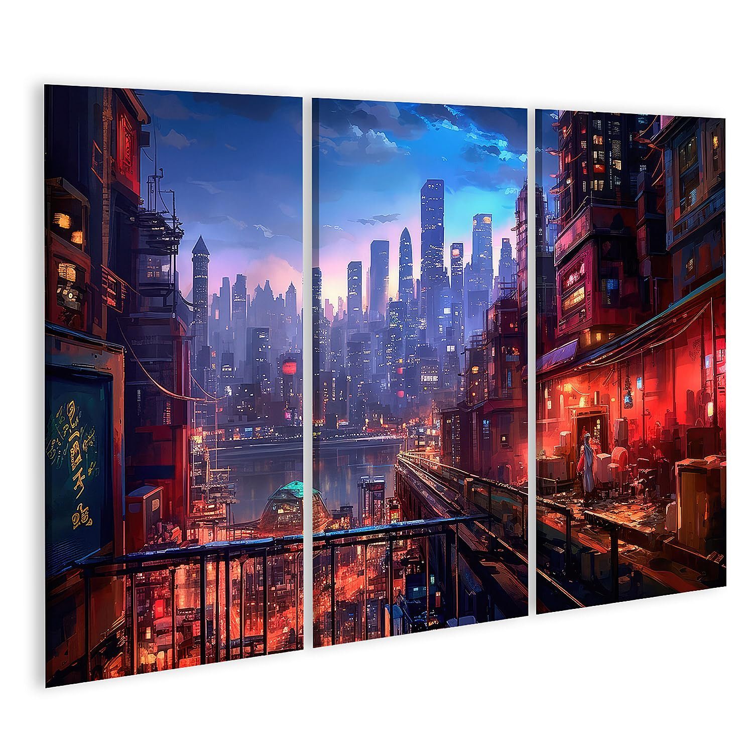 islandburner Leinwandbild Liebevolles Anime-Cyberpunk-Stadtgemälde Digitale Nachtmalerei Anime