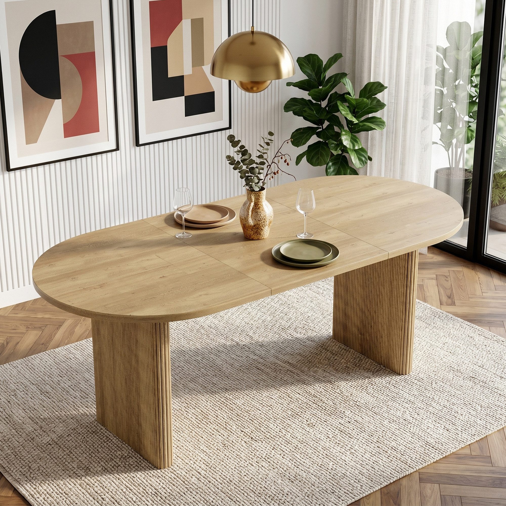 Flieks Esstisch (Länge 140-200/T90/H75 cm, 1-St., 1 Tisch), ausziehbarer Küchentisch ovaler Tisch Holzoptik, Eichenfarbe