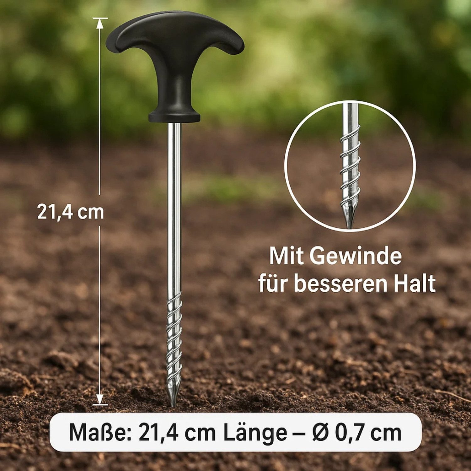 BigDean Zelthering 24 Stück Heringe Erdnägel stabil auch für Harte Böden Zeltheringe, (Packung, 24-St., Zeltheringe), Eindrehbar, Kein Hämmern, Schutzkappen – Bild 4 von 5
