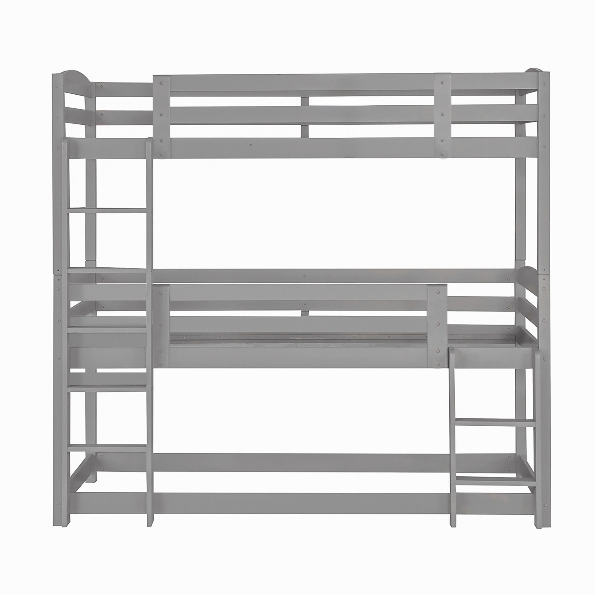 Flieks Etagenbett (mit 2 Leiter und 2 Set Lattenrost), Dreier-Etagenbett Hochbett Kiefernholzbett Kinderbett 90x200cm – Bild 5 von 5