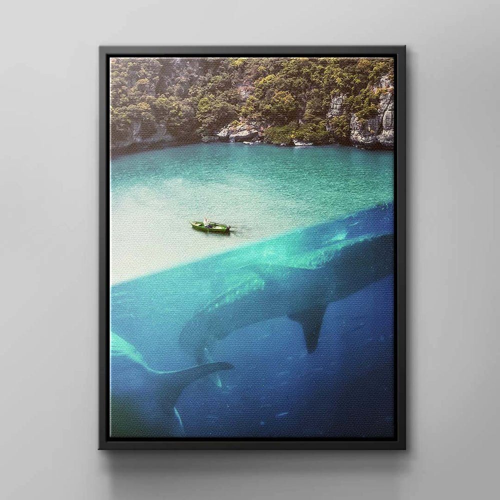 DOTCOMCANVAS® Leinwandbild, Modernes Surrealistisches Wandbild mit Walbecken von schwarzer Rahmen