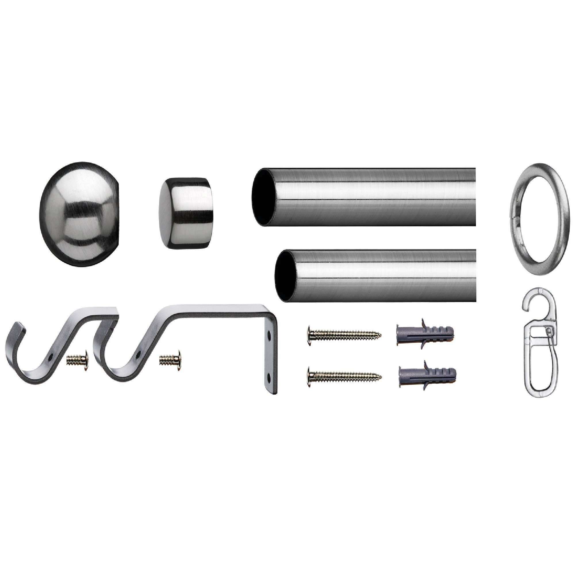 Bestlivings Gardinenstange Stilgarnitur-Set 120-230cm, Ø 19 mm, 2-läufig, ausziehbar, verschraubt, Edelstahl, Komplettset inkl. Zubehör & Montageanleitung, pflegeleicht