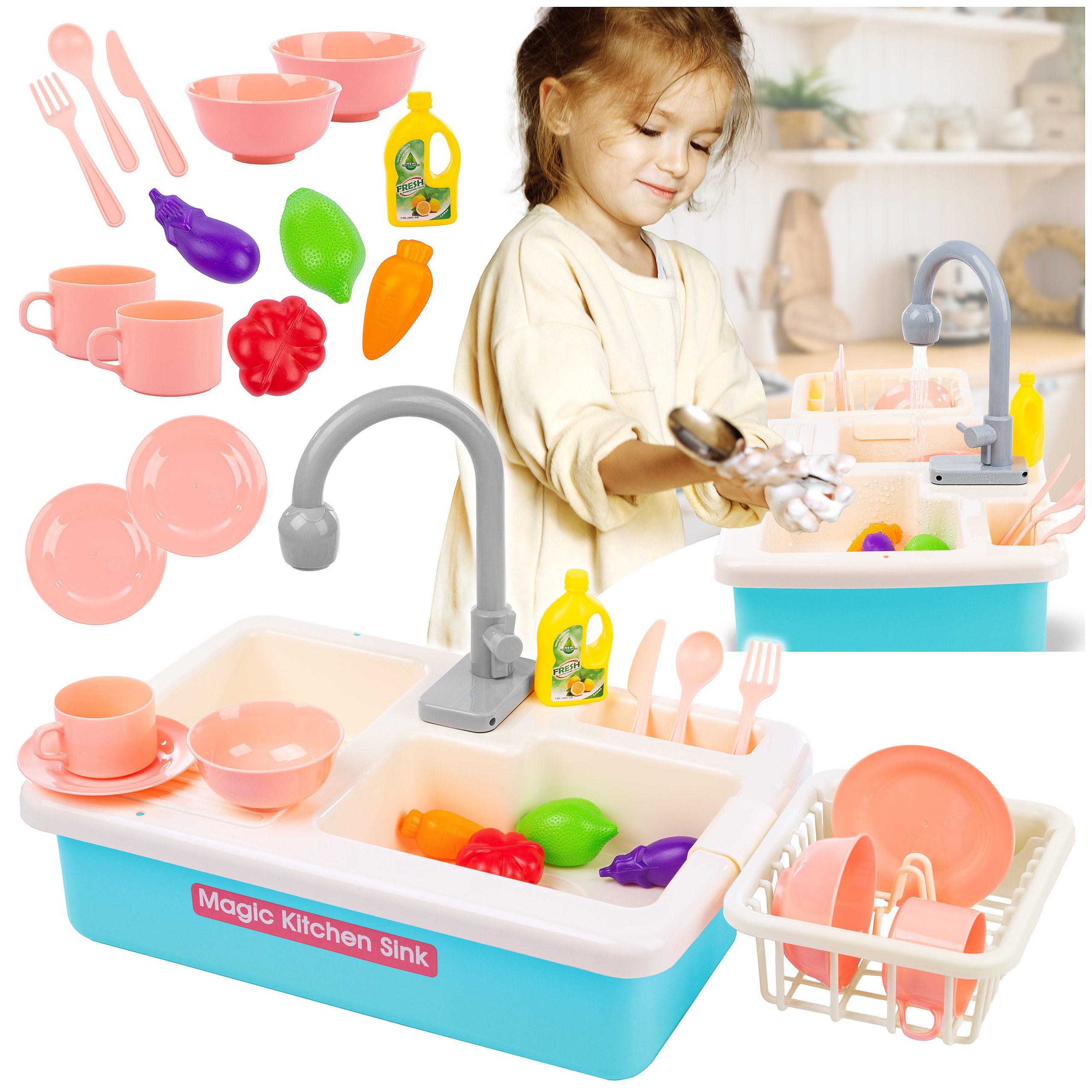 Kinderplay Dolls & Strollers Outdoor-Spielküche Spielküchen-Spülbecken mit Wasserhahn & Zubehör – KP9904