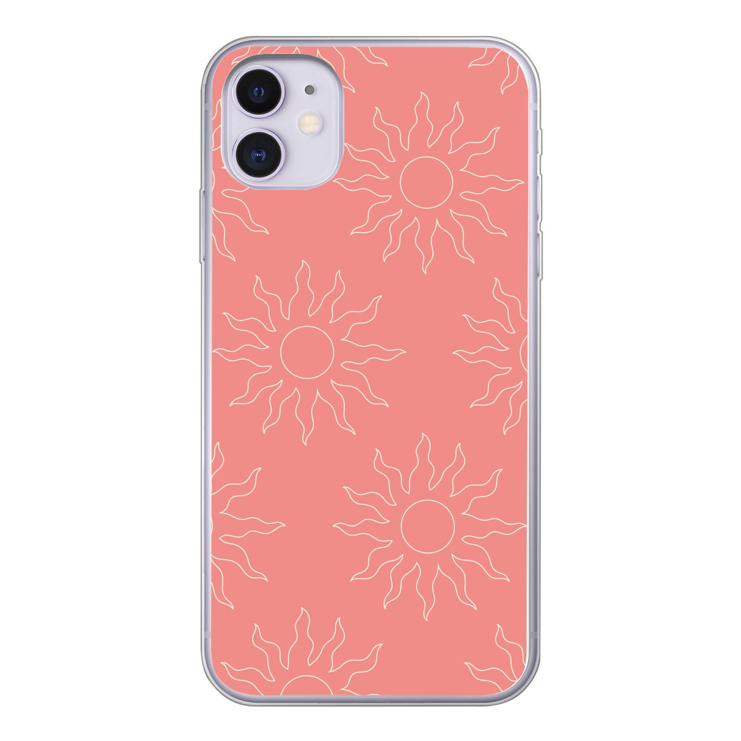 MuchoWow Handyhülle für Apple iPhone 11 Sonne - Druck - Rosa - Weiß - Sommer, Smartphone-Bumper, Print, Handy Schutzhülle Dünn