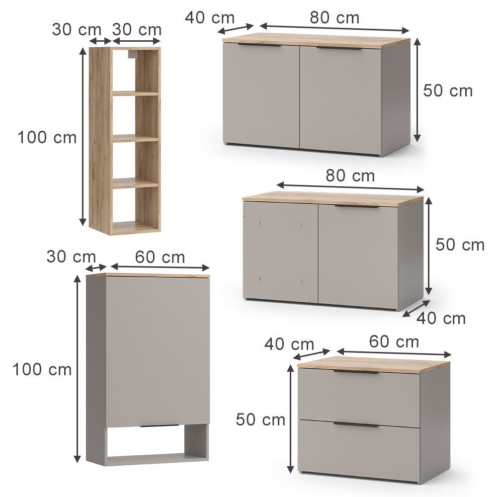 Vicco Wohnwand Wido, Greige/Sonoma, 5 Teile günstig online kaufen