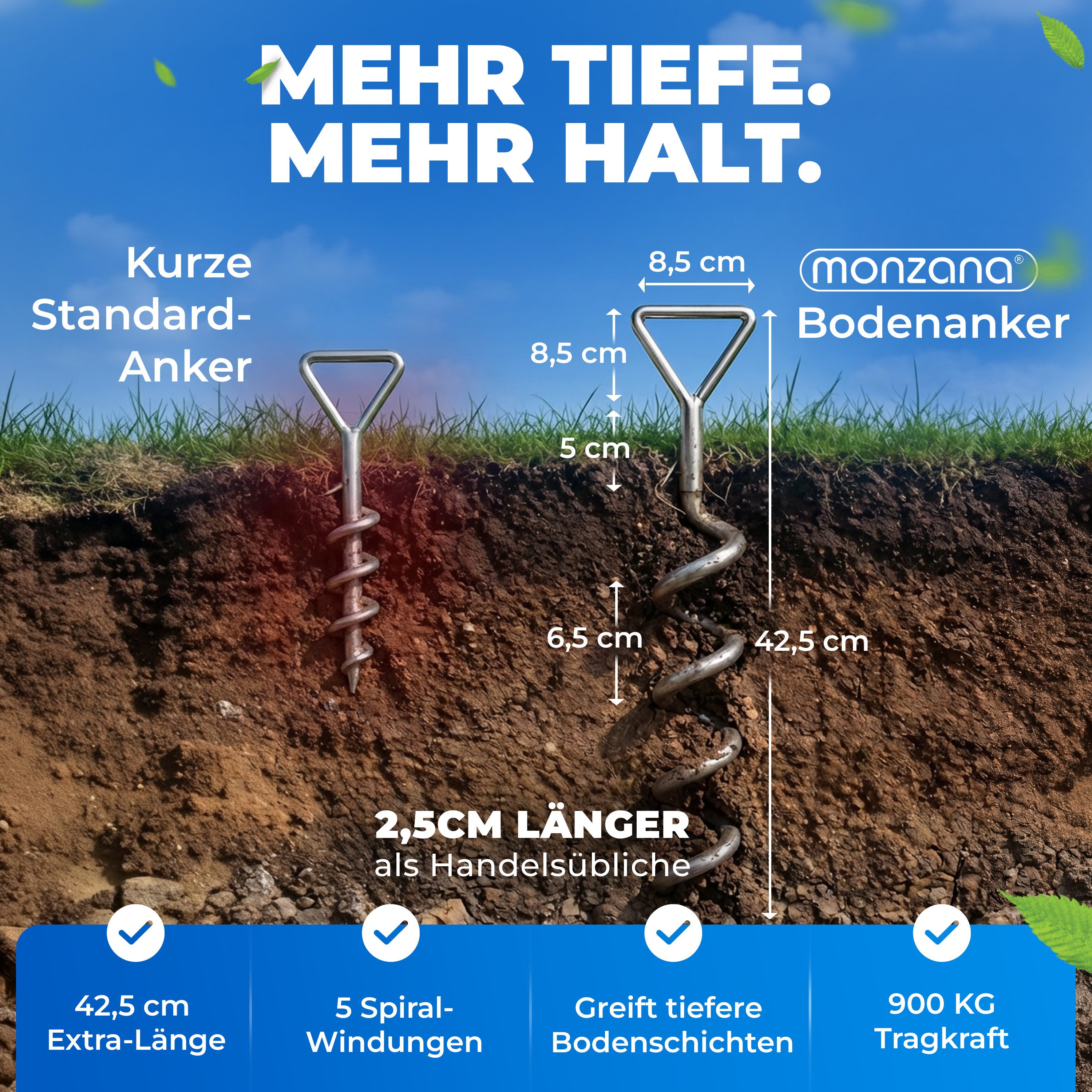 monzana Spanngurt (8-St) 4 Bodenanker Trampolin 900kg Verstellbare Gurte Erdanker Befestigung