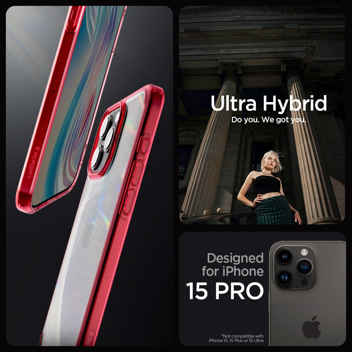 Spigen Smartphone-Hülle für iPhone 15 Pro Handyhülle Schutzhülle Robust Hülle Case 6.1 Zoll, 360-Grad Schutz, Kabelloses Laden, Robust, Schocksicher, Waschbar