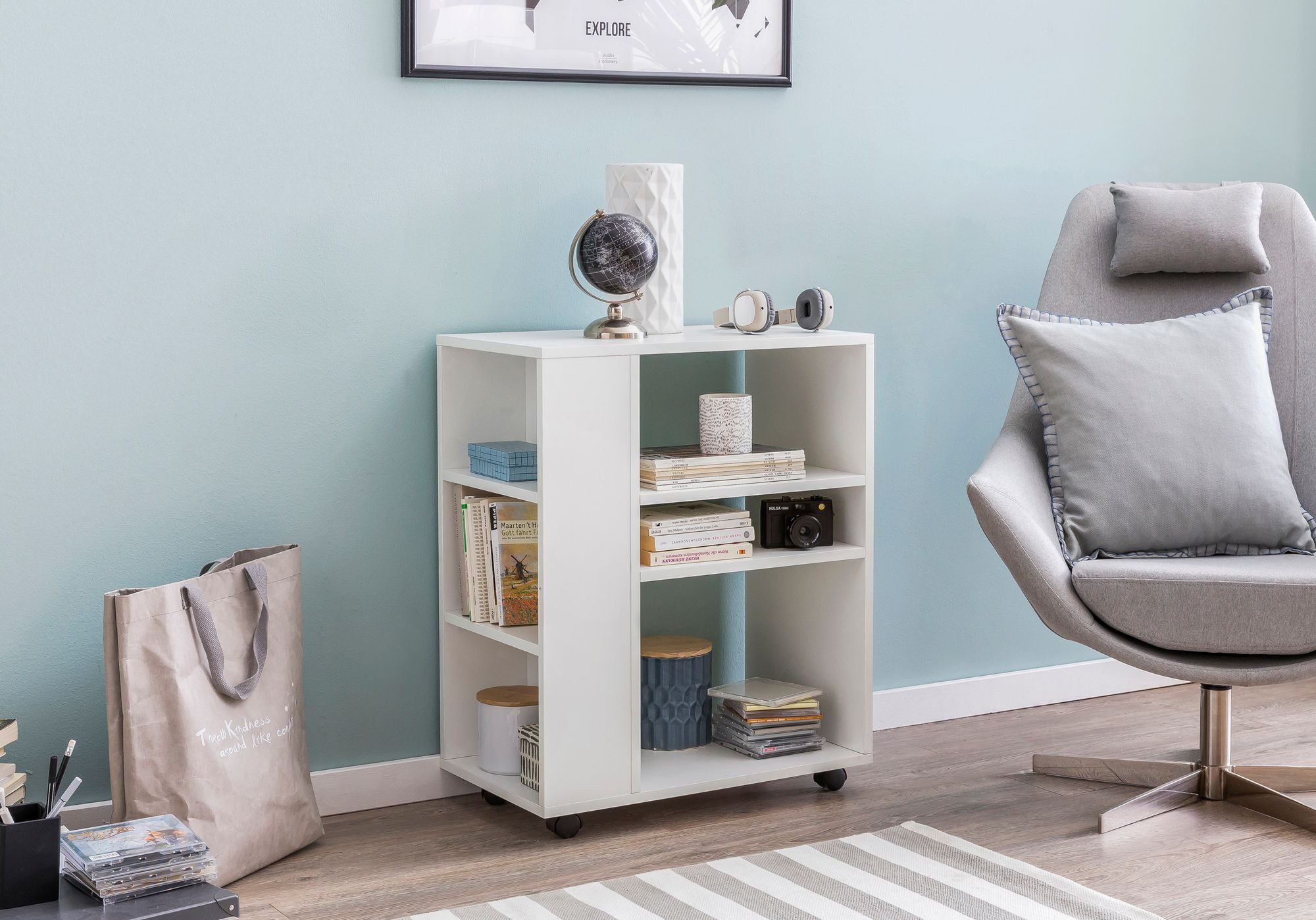 FINEBUY Standregal Regal Weiß Rollwagen 60x75x35 cm Regalwagen mit Rollen B günstig online kaufen