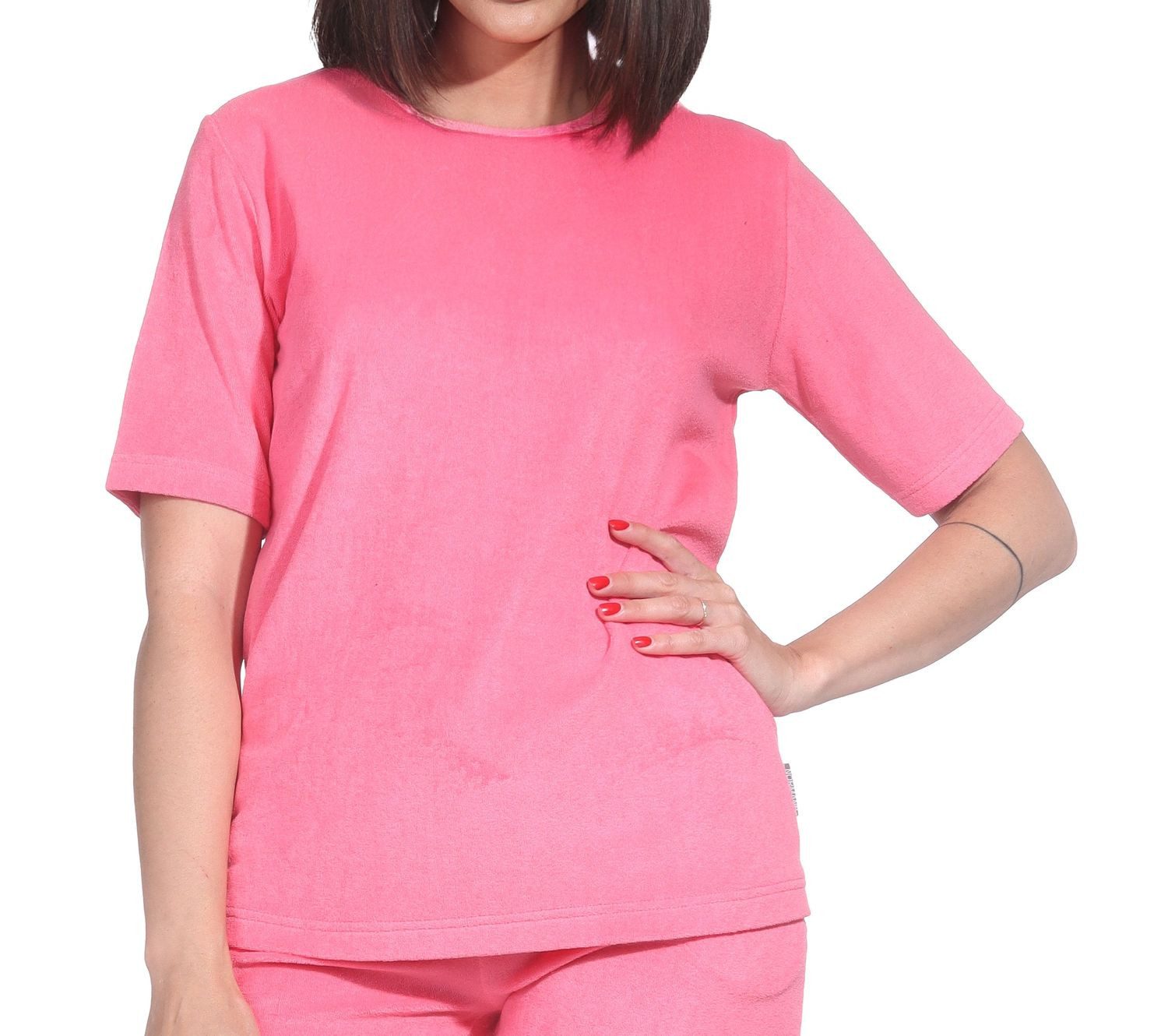 Normann Relaxanzug Damen kurzarm Frottee Schlafanzug Oberteil Pyjama Top Mix & Match