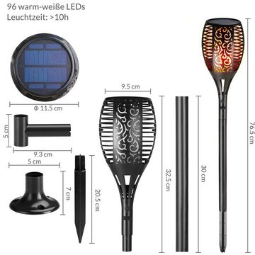 monzana LED Solarleuchte, LED fest verbaut, 2er Set Gartenfackel 96 LEDs Solar & USB Wetterfest IP44 Flammenlicht