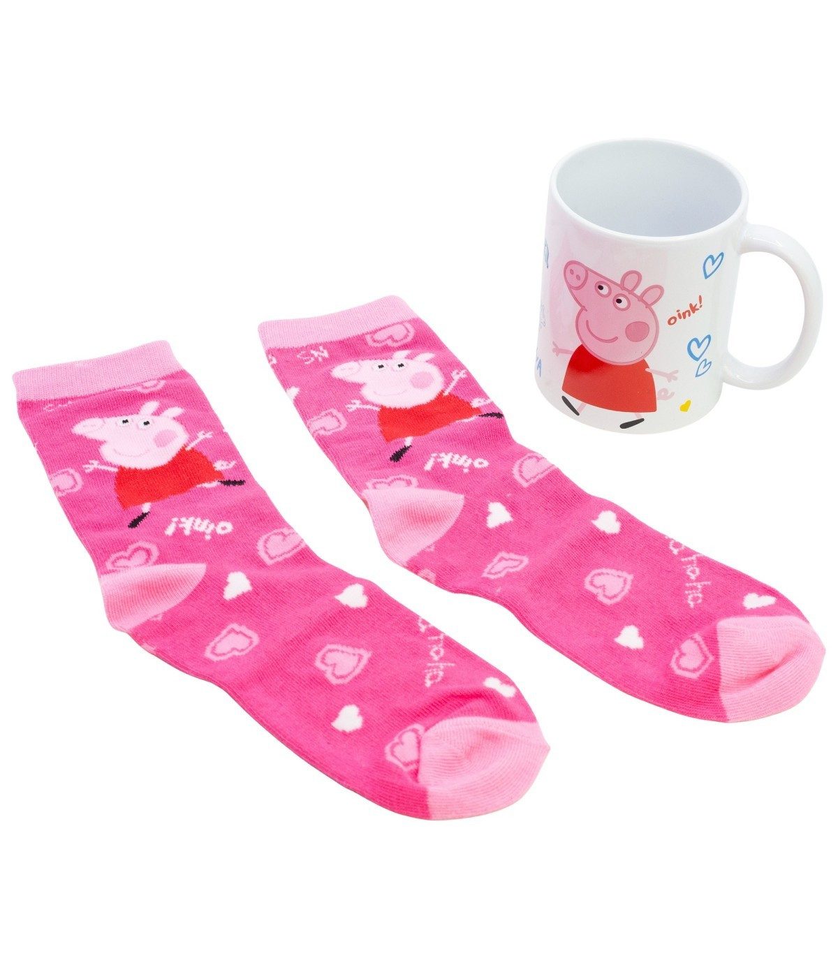 Peppa Pig Tasse Geschenkset mit Keramiktasse und Socken Größe 31 bis 38, 2-tlg., Keramik, Textil, Peppa Pig Motiv