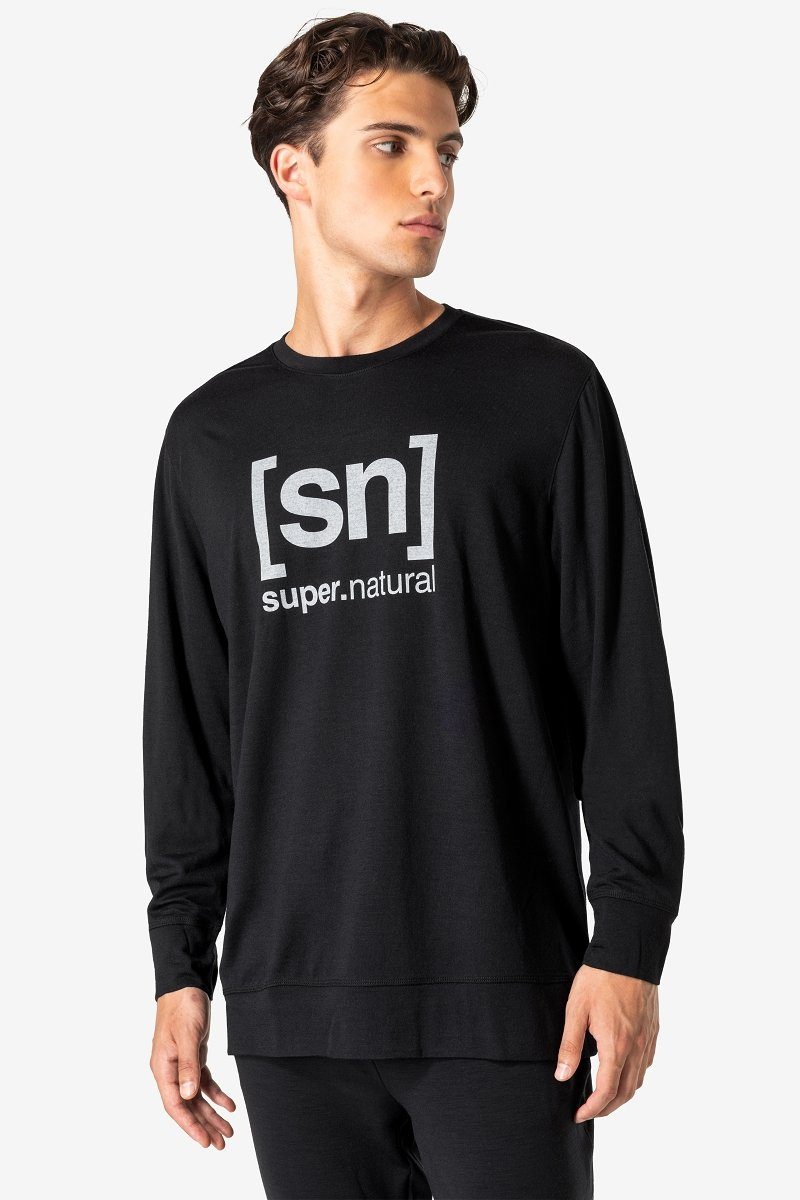 SUPER.NATURAL Langarmshirt Merino Longsleeve M WARM UP LS funktioneller Merino-Materialmix Jet Black