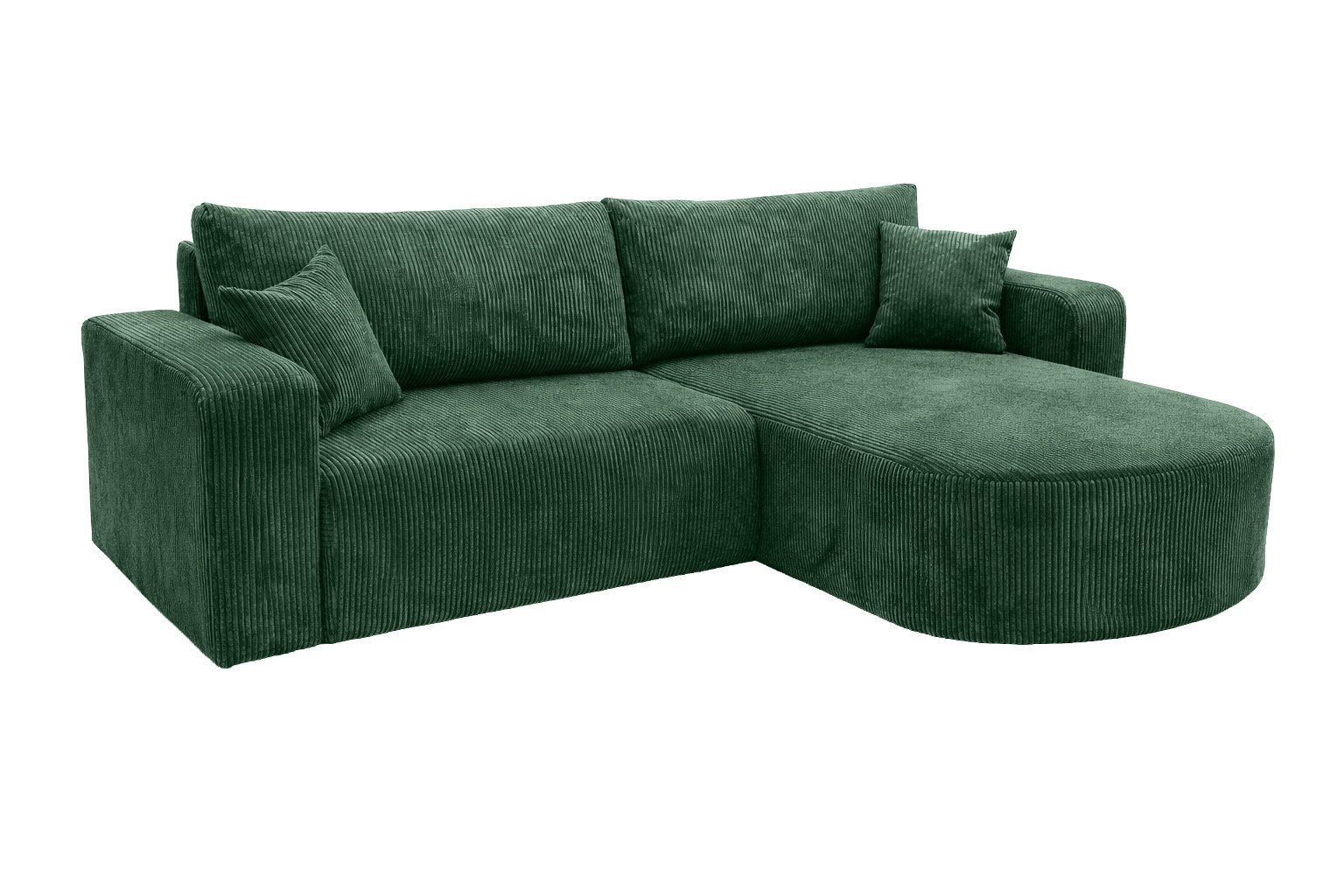 Kaiser Möbel Ecksofa mit Schlaffunktion für Wohnzimmer, Cordstoff Poso, ROUND ONE, abgerundete Form, Liegefunktion, Stauraum, modernes Design