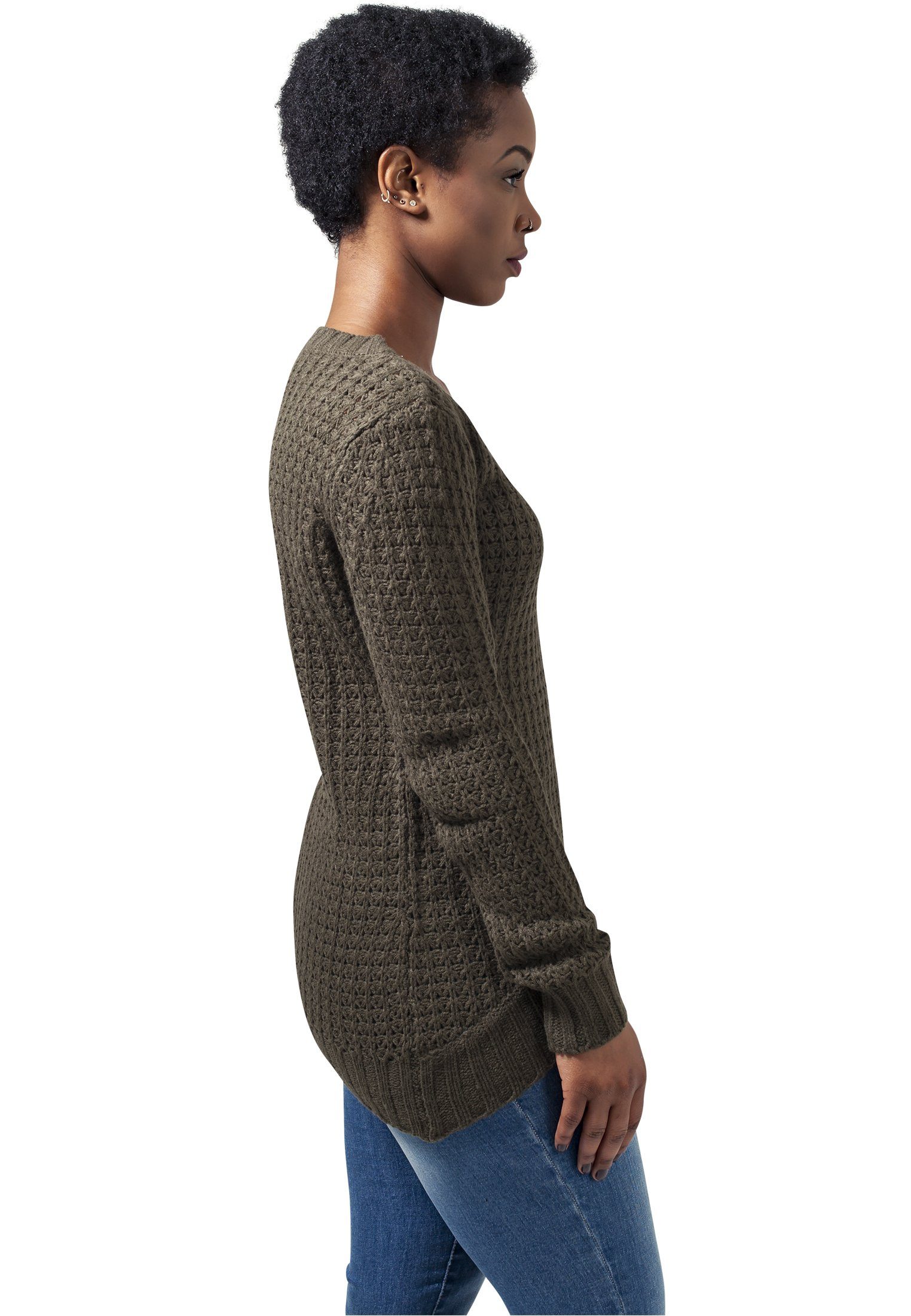 Ladies Sweater Long CLASSICS olive Damen (1-tlg) URBAN Kapuzenpullover Wideneck