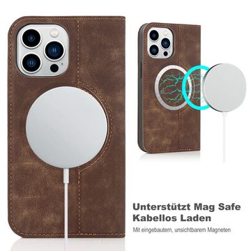 Numerva Handytasche Magsafe Handytasche für Apple iPhone 14 Pro, Schutzhüllle Klapphülle mit Magsafering Kartenfächer und Standfunktion