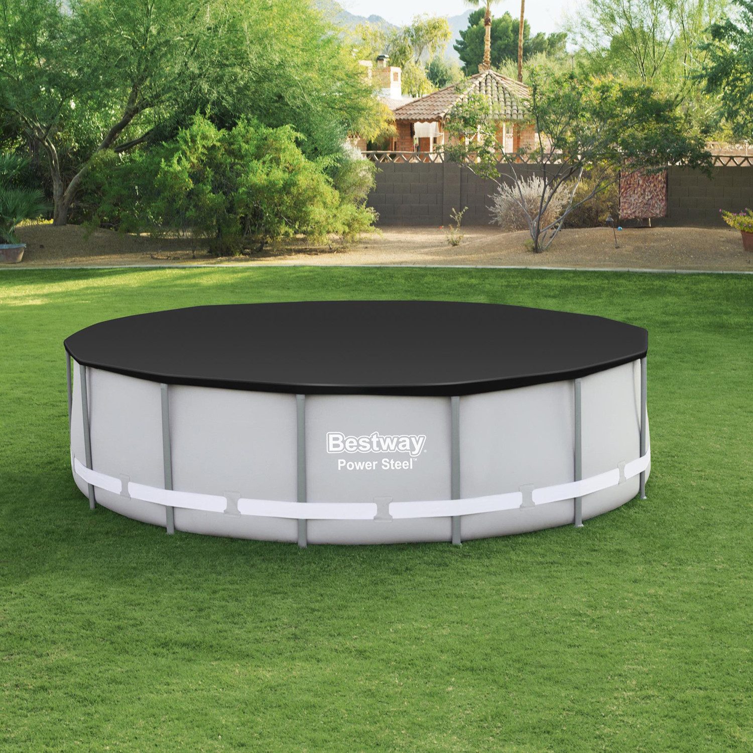 Bestway Pool-Abdeckplane Ø 427 cm (Packung, 1-St., Inkl. Befestigungsseile), für 427 cm Steel Pro Max™ & Power Steel™ Pools