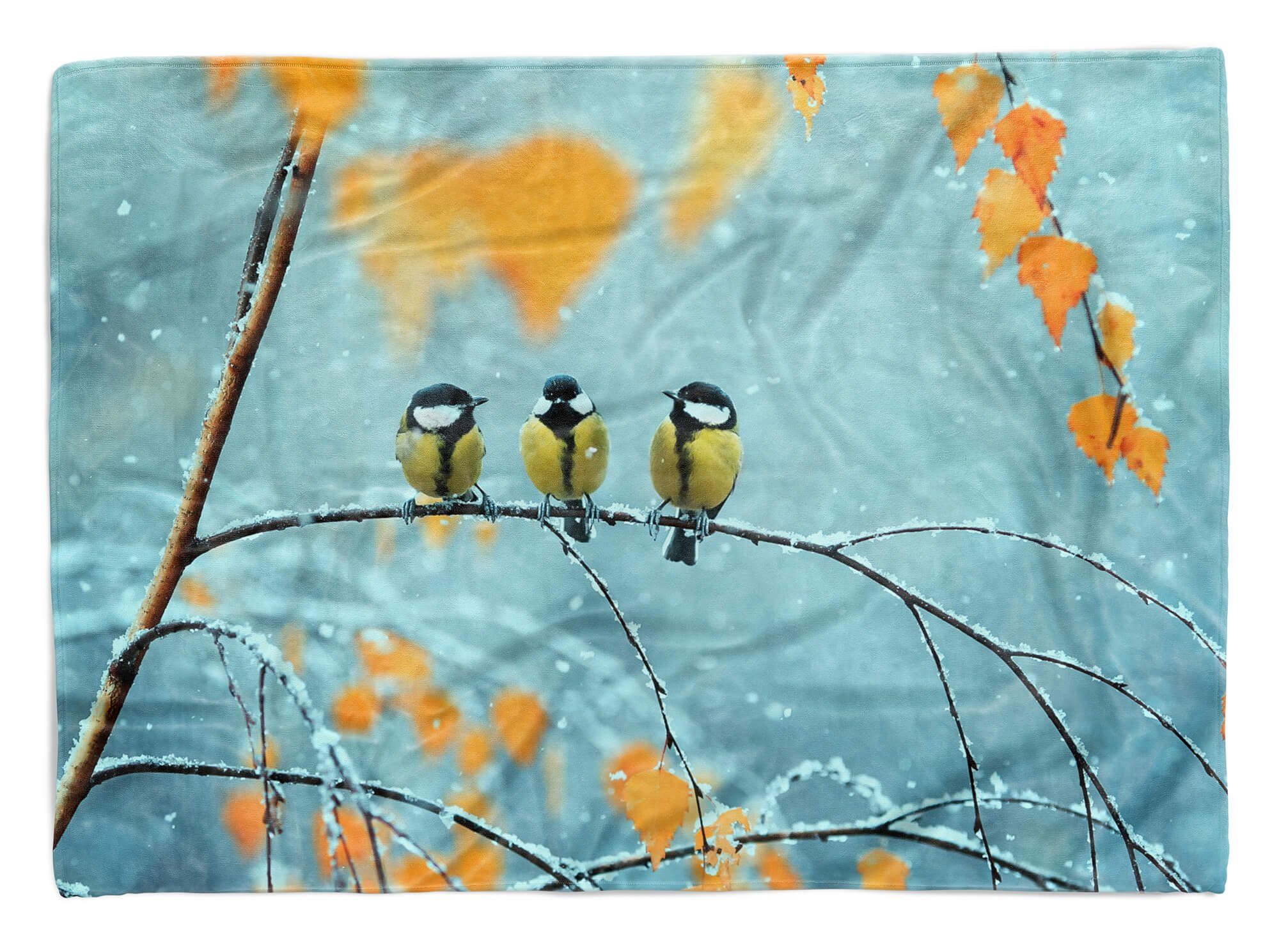 Sinus Art Handtücher Handtuch Strandhandtuch Saunatuch Kuscheldecke mit Tiermotiv Kleine Vögel Winte, Baumwolle-Polyester-Mix (1-St), Handtuch