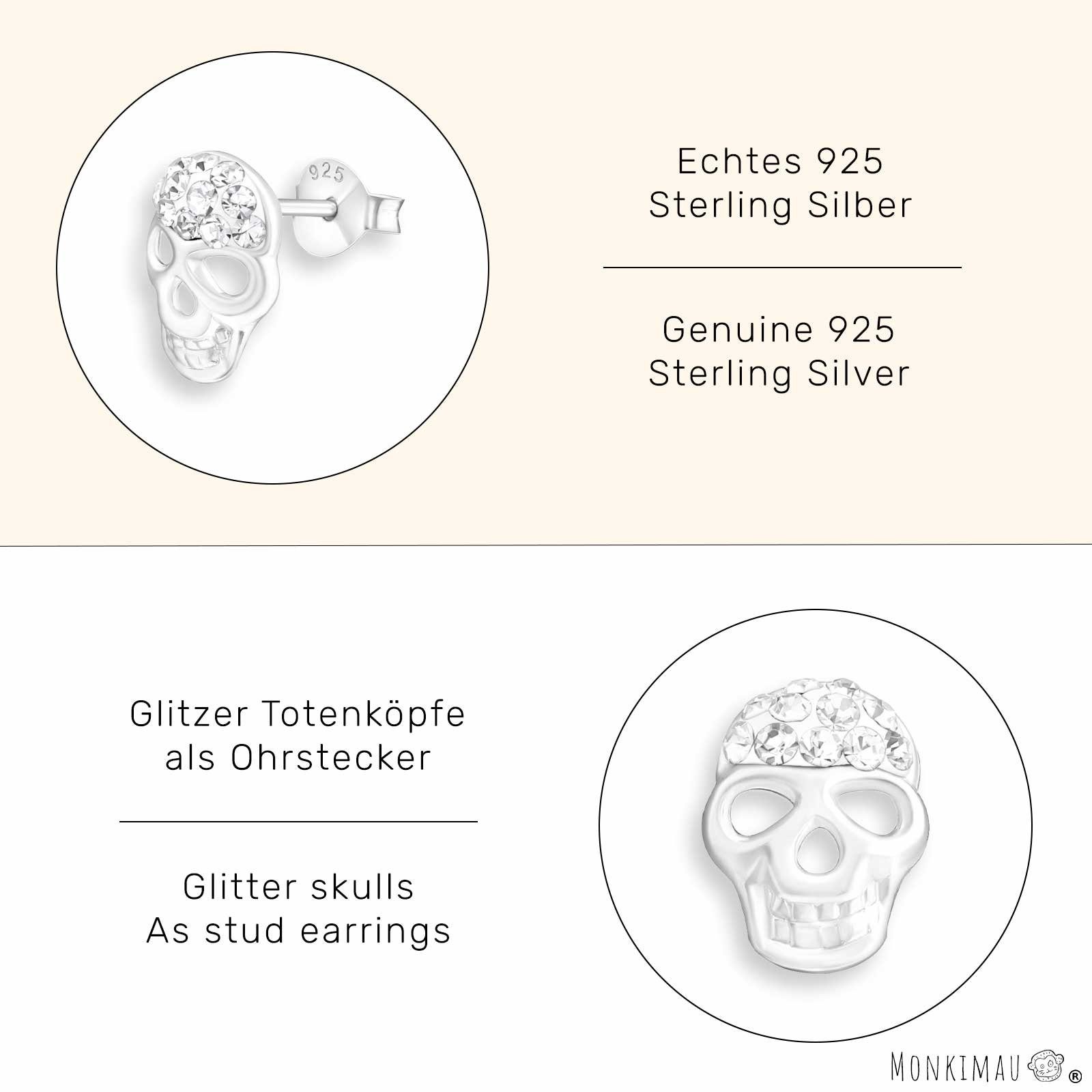 Monkimau Ohrring-Set Totenkopf Ohrringe aus 925 Silber, Hypoallergen