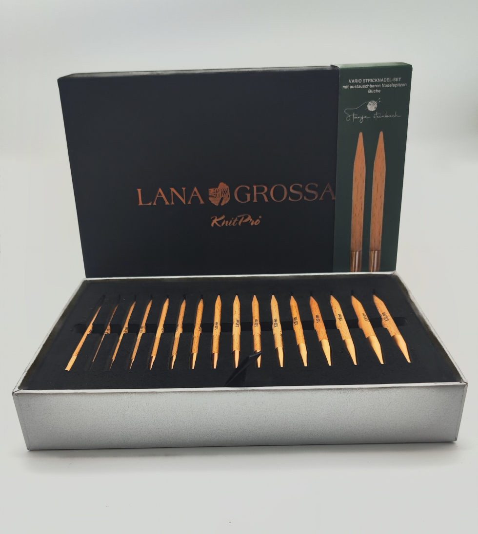 LANA GROSSA Stricknadeln Rundstricknadel-Set Vario BUCHE, austauschbares Rundstricknadeln, einfarbiger Buche