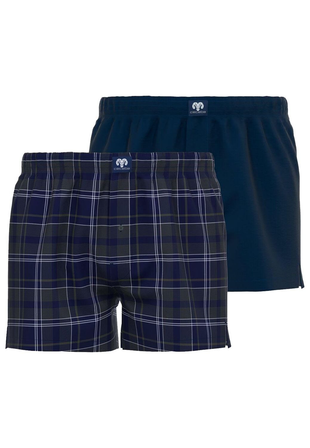 Boxershorts CECEBA Herren Boxershort blau uni 2er Pack