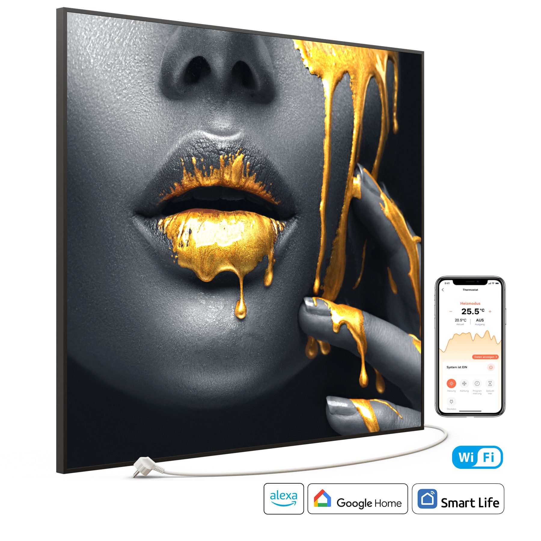 STEINFELD Heizsysteme Infrarotheizung Bild 1200W, 114x100cm, Made in Germany, 7 Jahre Garantie, mit Thermostat, Schwarz