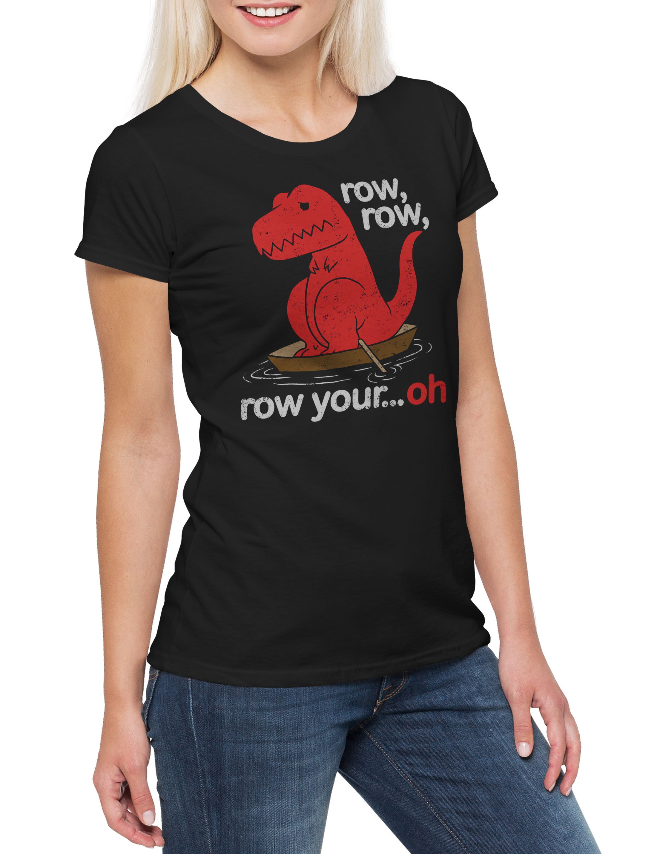 Print-Shirt Row Row Oh Damen T-Shirt Tyrannosaurus Rex T-Rex Dinosaur Dino