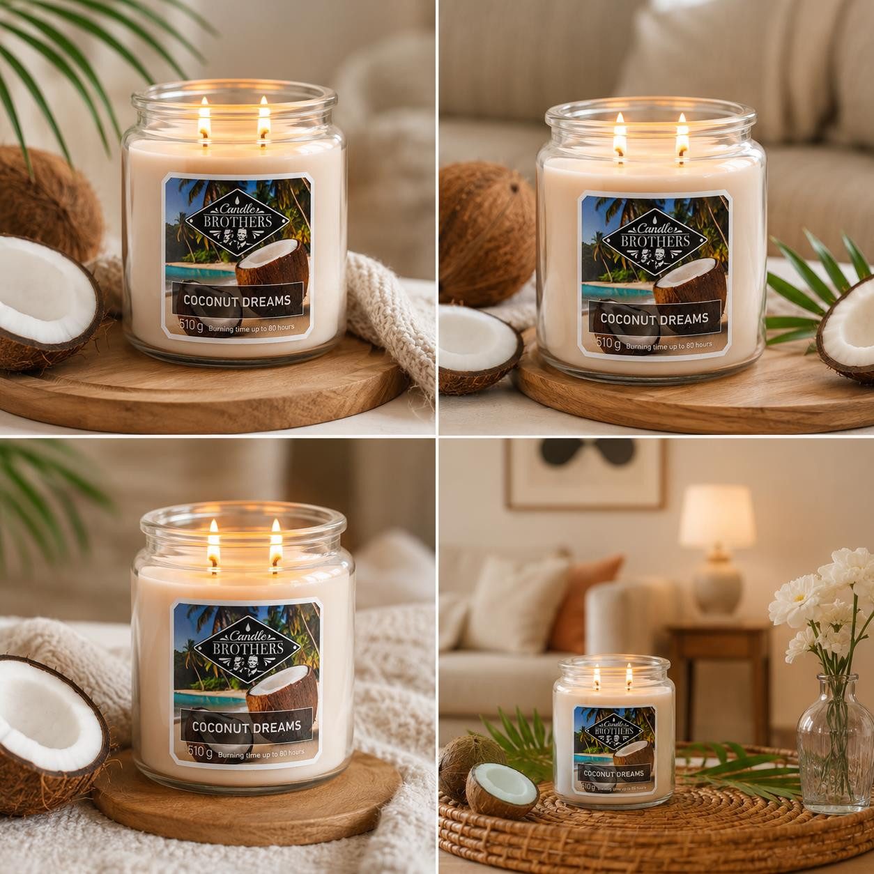 Candle BROTHERS Duftkerze Duftkerze Coconut Dreams 510 g – Exotischer Kokosduft bis zu 80 Stunde (Einzeln, 1-tlg., Einzeln), lange Brenndauer, intensiver Duft