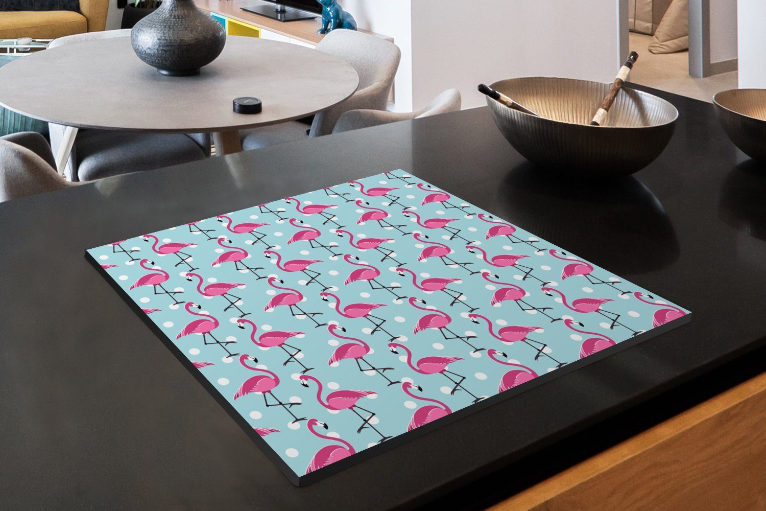 - Herdblende-/Abdeckplatte nutzbar, 60x52 cm, Arbeitsfläche - Mobile Muster, Ceranfeldabdeckung dots Flamingo tlg), - MuchoWow Vinyl, (1 Polka Tiere