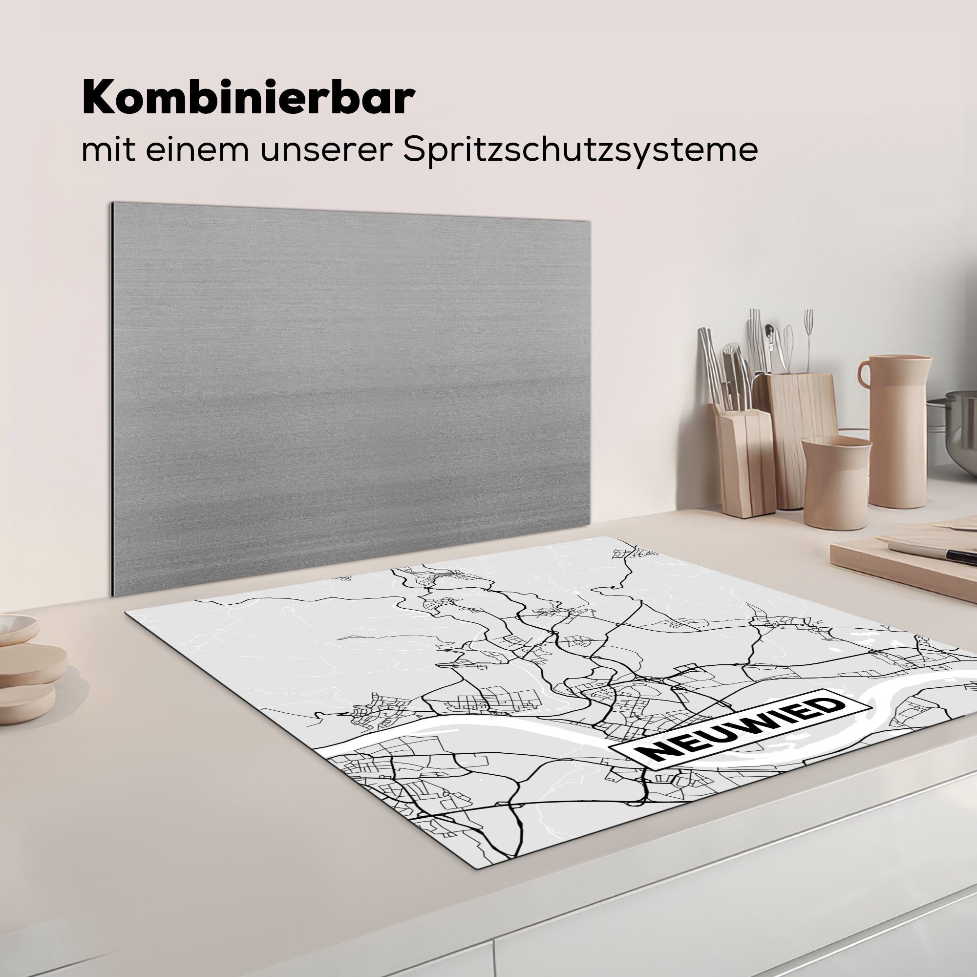Stadtplan Neuwied Karte - Herdblende-/Abdeckplatte cm, 78x78 küche Vinyl, - MuchoWow Arbeitsplatte tlg), für - Deutschland, Ceranfeldabdeckung, (1