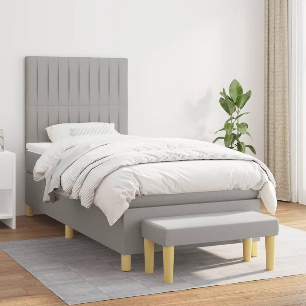 Bett Boxspringbett Hellgrau 203x80x118/128 cm mit Matratze und Bank