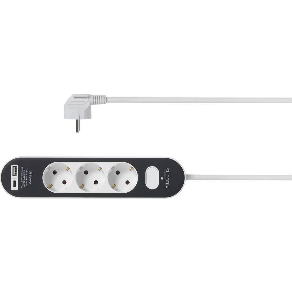 x 2 erhöhter Steckdosenleiste, m. Schalter, Power Schalter, Steckdosenleiste mit 3fach mit USB, Sygonix Berührungsschutz, Delivery USB
