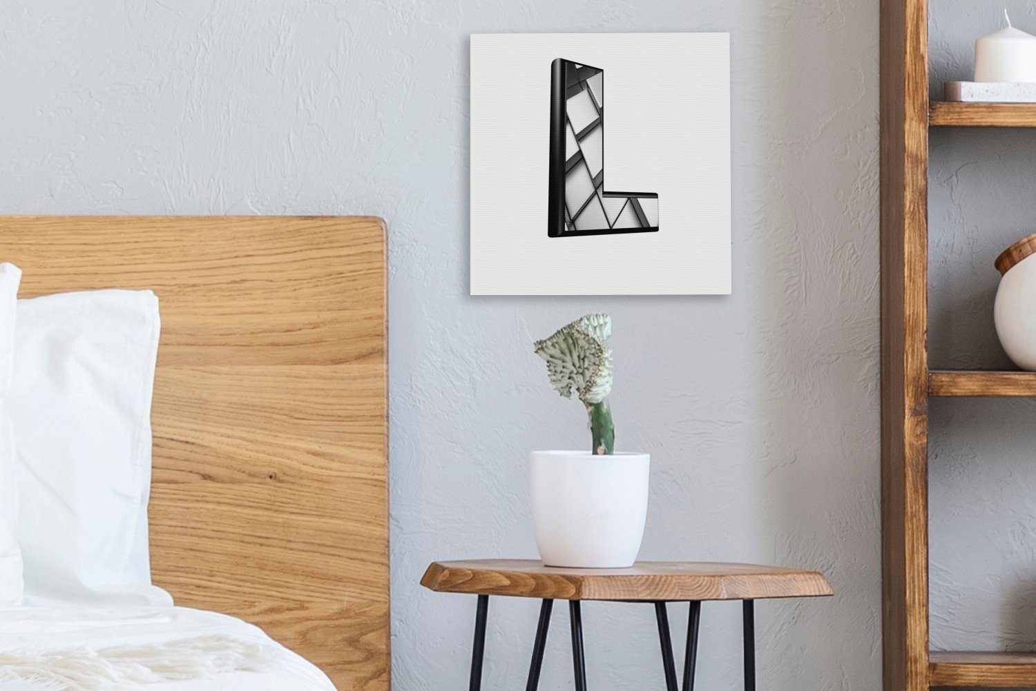 für Leinwandbild Schlafzimmer Wohnzimmer Buchstabens Leinwand Bilder OneMillionCanvasses® L, (1 St), des 3D-Darstellung Eine