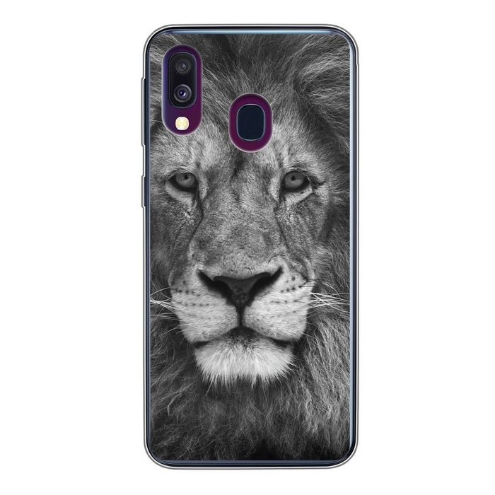 MuchoWow Handyhülle Tierprofil Persischer Löwe in schwarz und weiß Handyhülle Samsung Galaxy A40 Smartphone-Bumper Print Handy