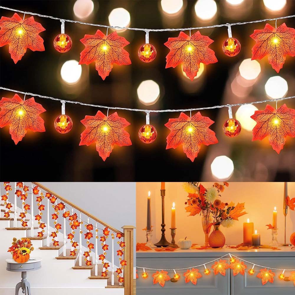 Lapamax LED-Lichterkette Herbst Lichterkette Batterie mit Ahornblättern, 1,5–6M, Halloween Deko, 2 Modi, für Halloween Theme Erntedankfest Weihnachtsfeiern – Bild 3 von 5