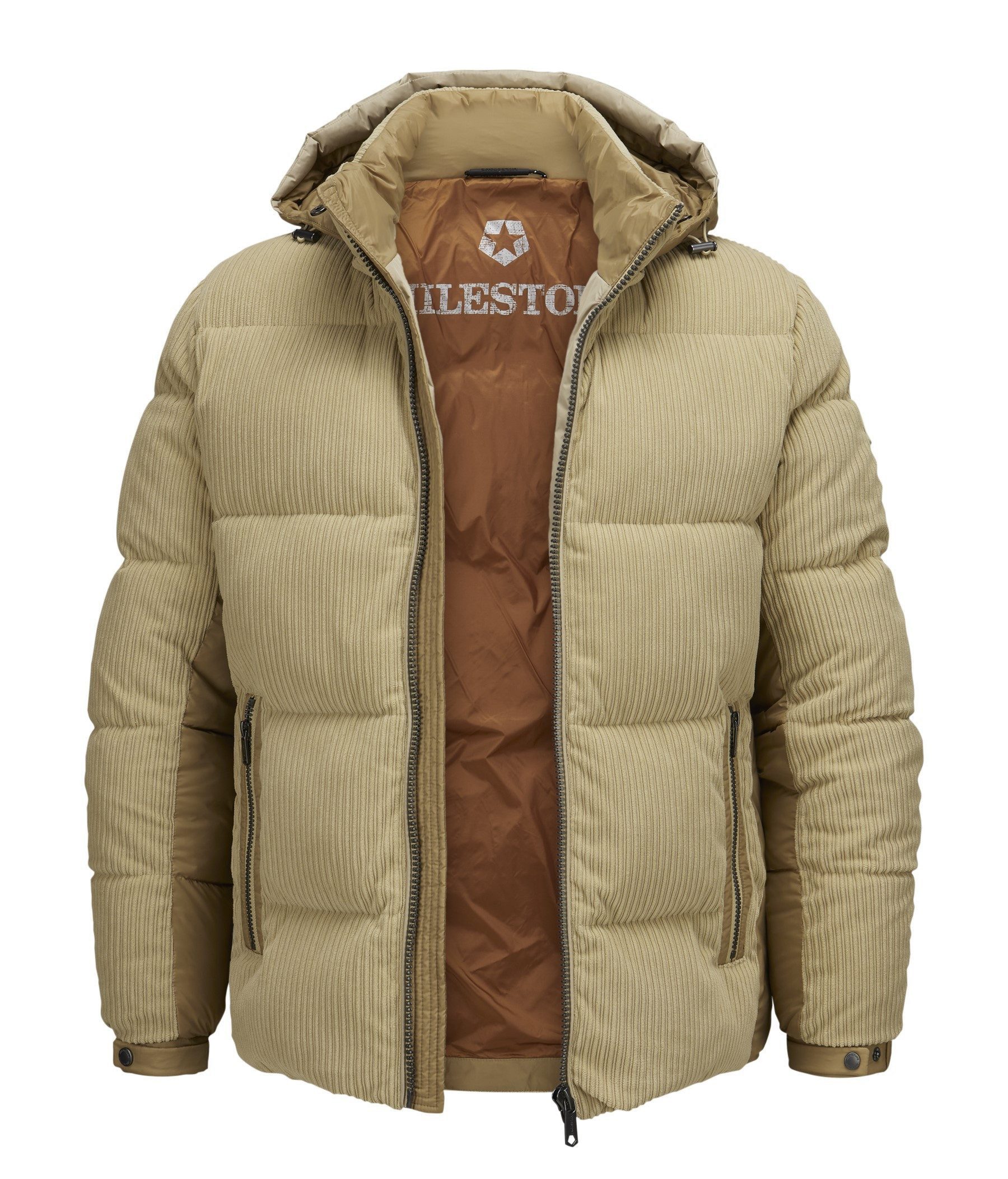 MILESTONE Steppjacke MSCordoba im Materialmix aus samtiger Cord-Qualität mit Kapuze