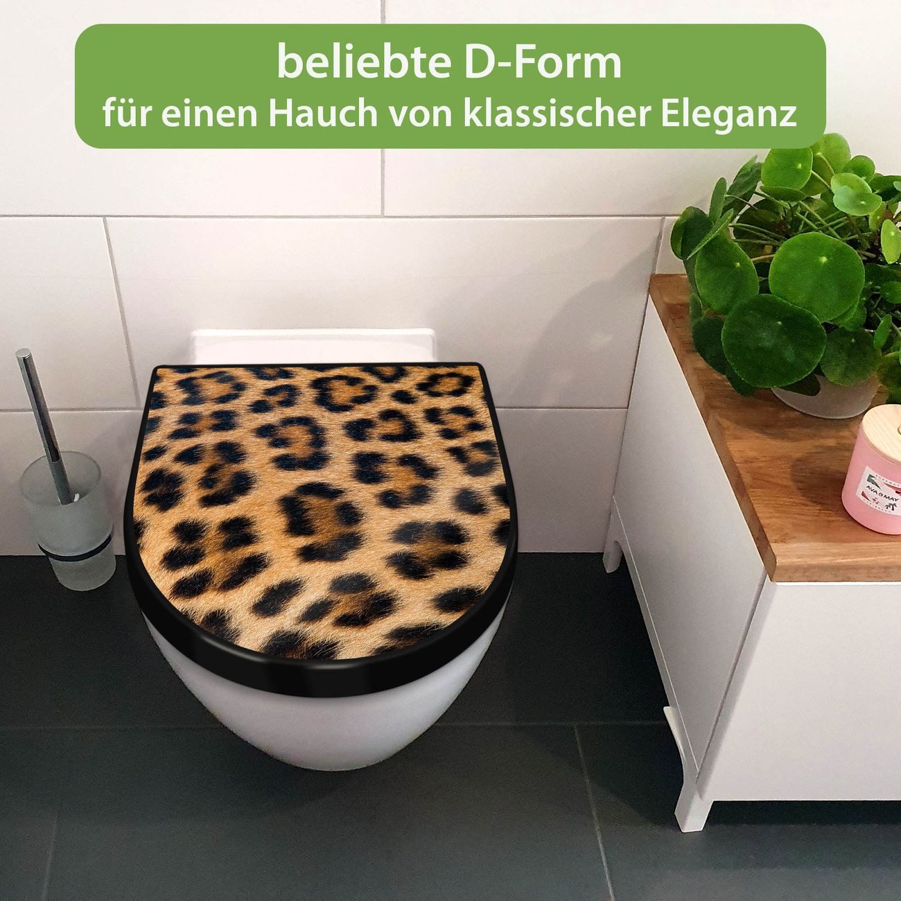 banjado WC-Sitz Premium D-Form mit Absenkautomatik Motiv Leopardenfell (umweltfreundliches Material, Softclose Absenkautomatik), 45 x 36,4 x 4