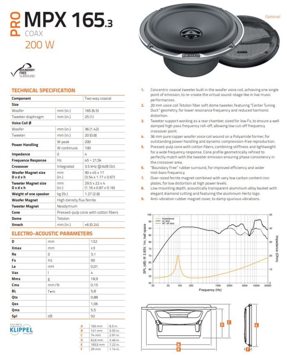 Hertz MPX 165.3 PRO Lautsprecher Auto-Lautsprecher (100 W)