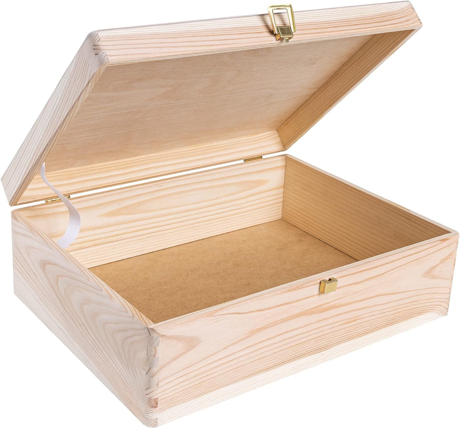 Creative Deco Holzkiste Natur mit Deckel und Schloss, Erinnerungsbox Baby Groß Holzbox mit Deckel Unlackiert Kasten