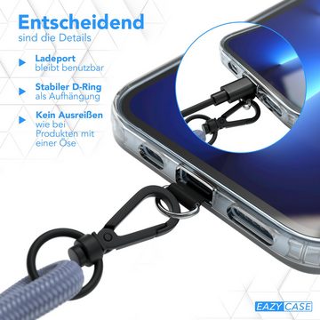 EAZY CASE Handykette Handykette Clips Schwarz mit extra Handband, Handy Kordel für Handyhülle Universal passend + Karabiner Blau Schwarz