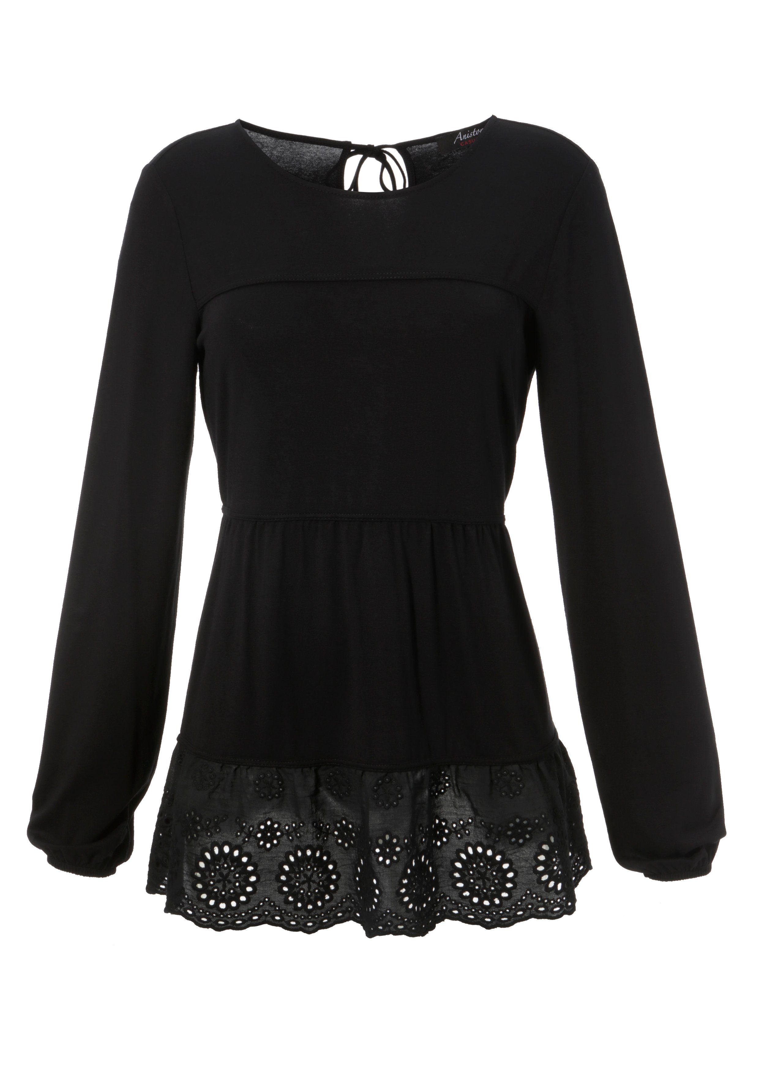 Aniston CASUAL Shirtbluse mit hochwertiger Spitze am Saum schwarz